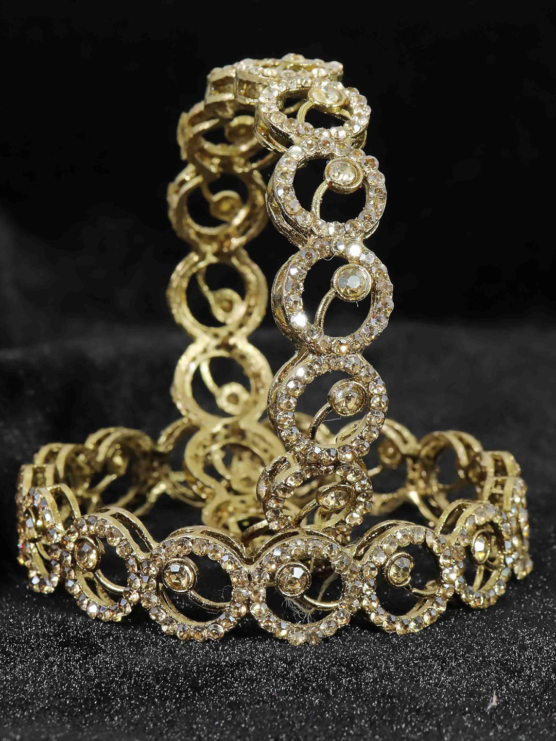 ZULKA Set of 2 Alloy Base Gold Plated American Diamond Metal Bangles