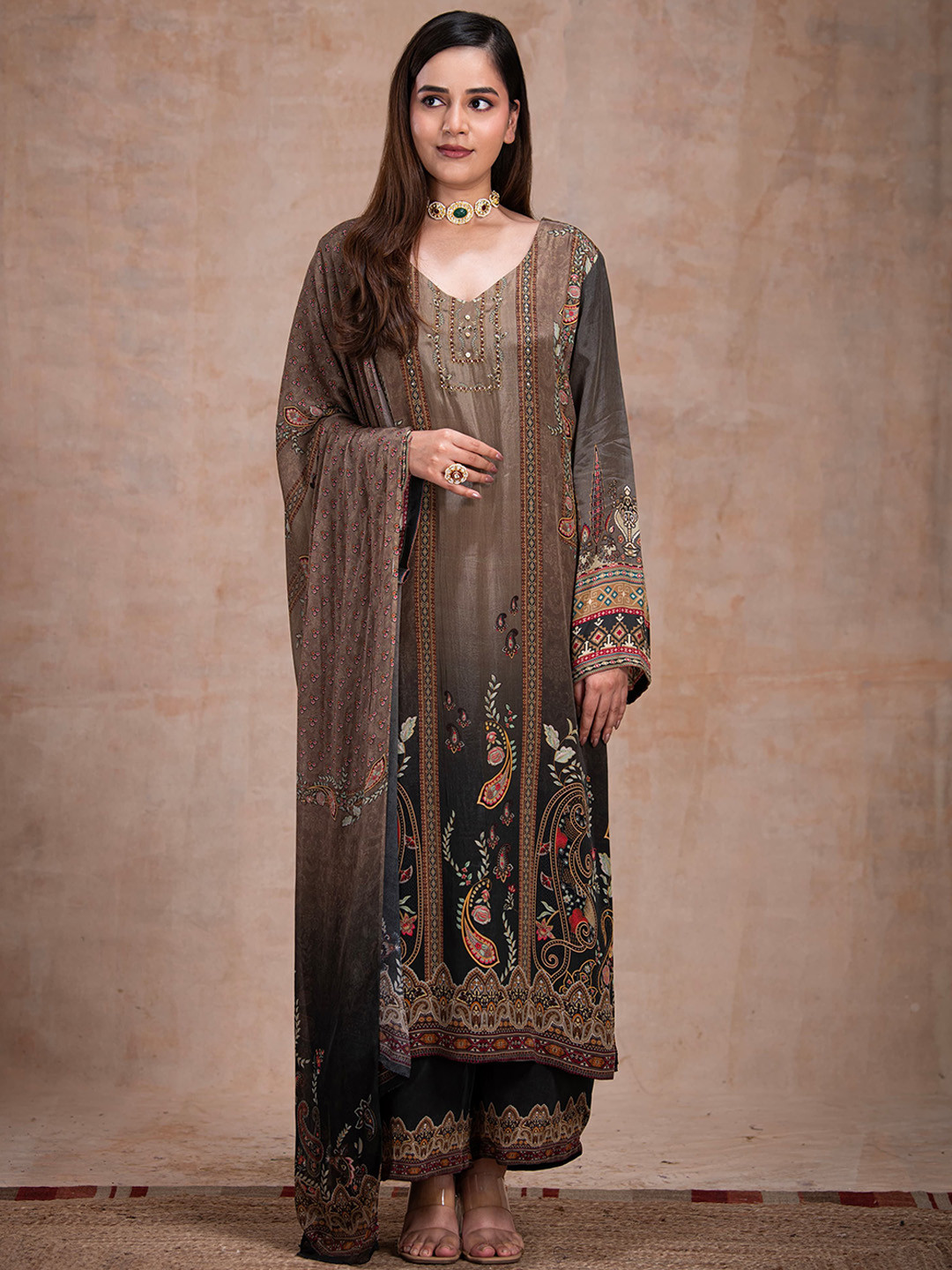 The Front Row Floral Printed Flared Sleeves Kurta with Palazzos & With Dupatta