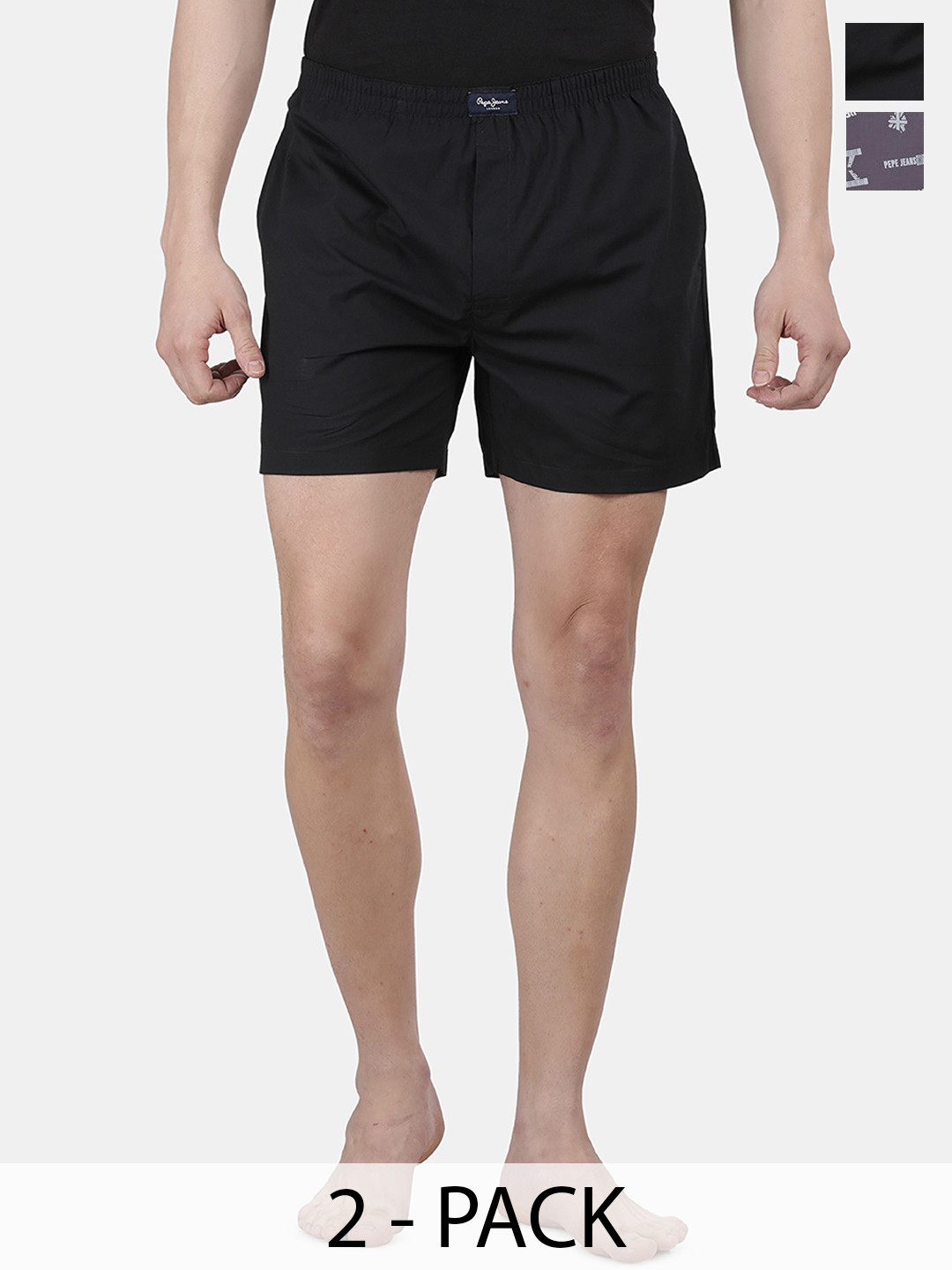 Pepe Jeans Men Pack Of 2 Printed Cotton Boxers ATB06-02-BLK-DKGY