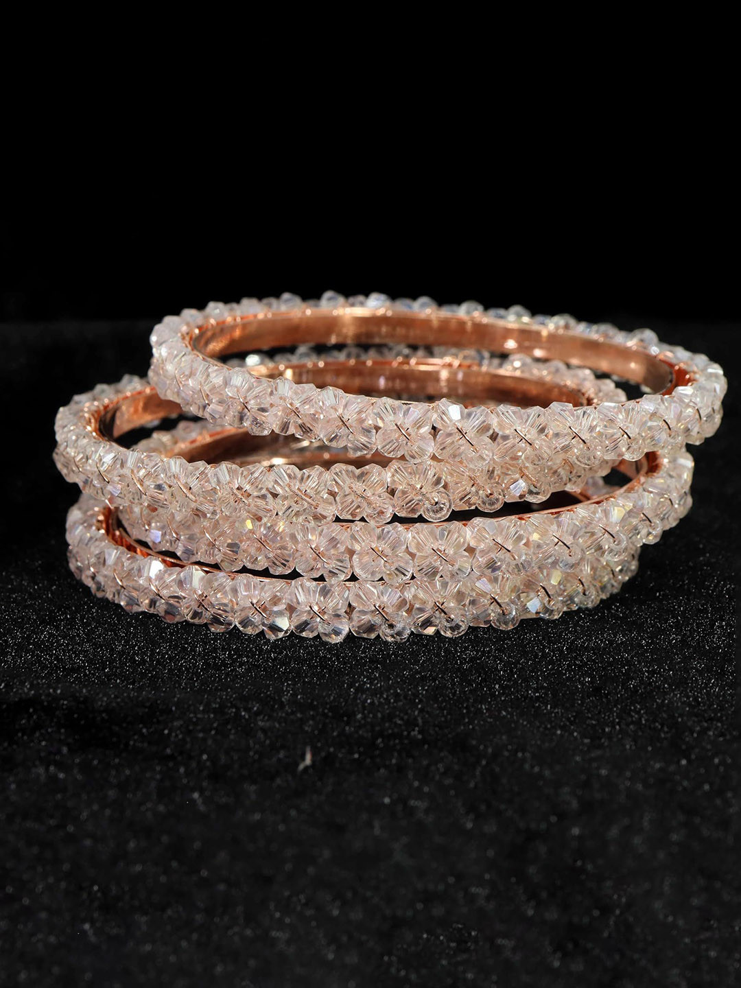 ZULKA Set of 4 Beads Metal Bangles Kada For Women