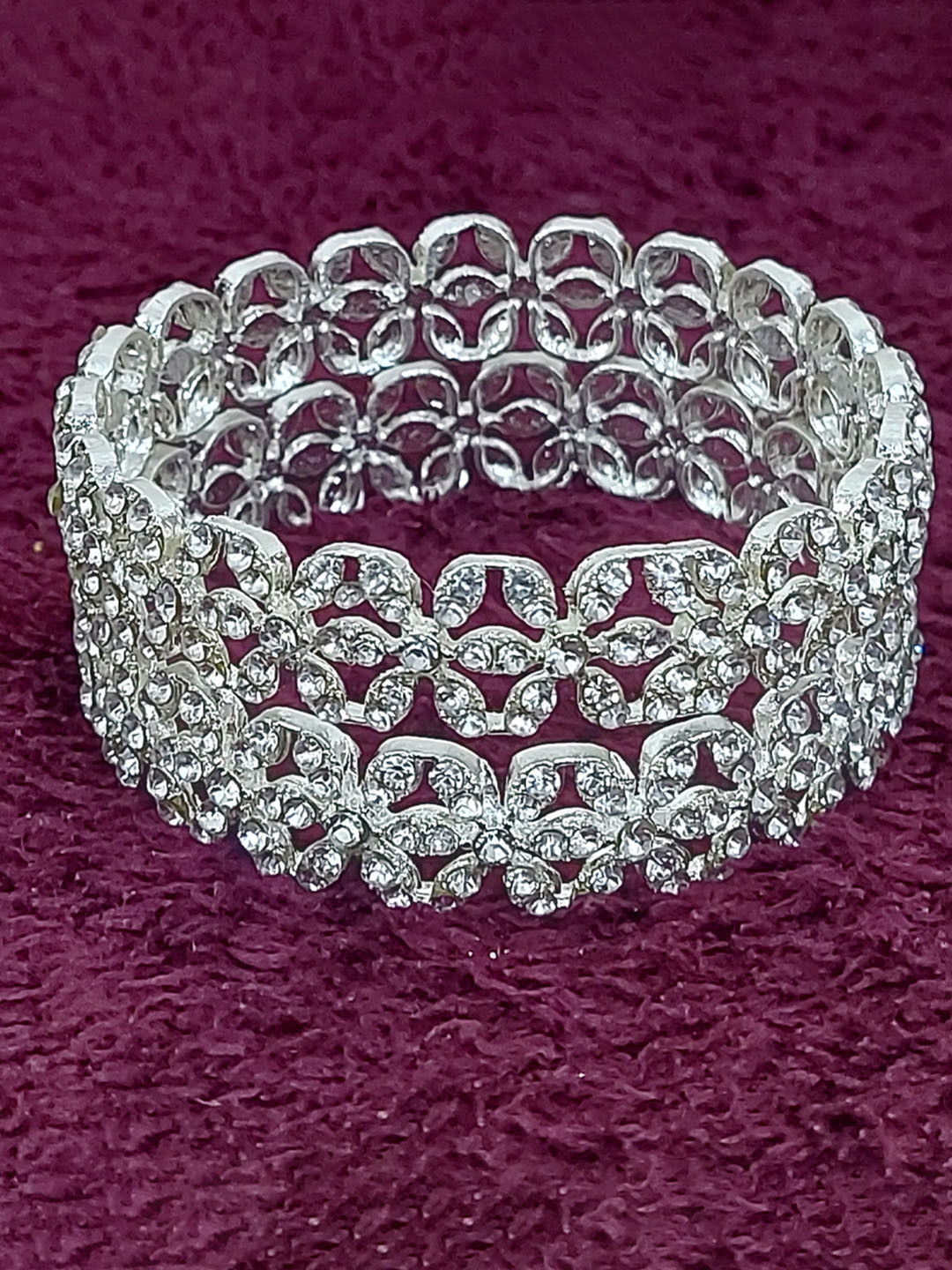 CHRISHAN Set Of 2 Silver-Plated Coated Stones-Studded Bangles