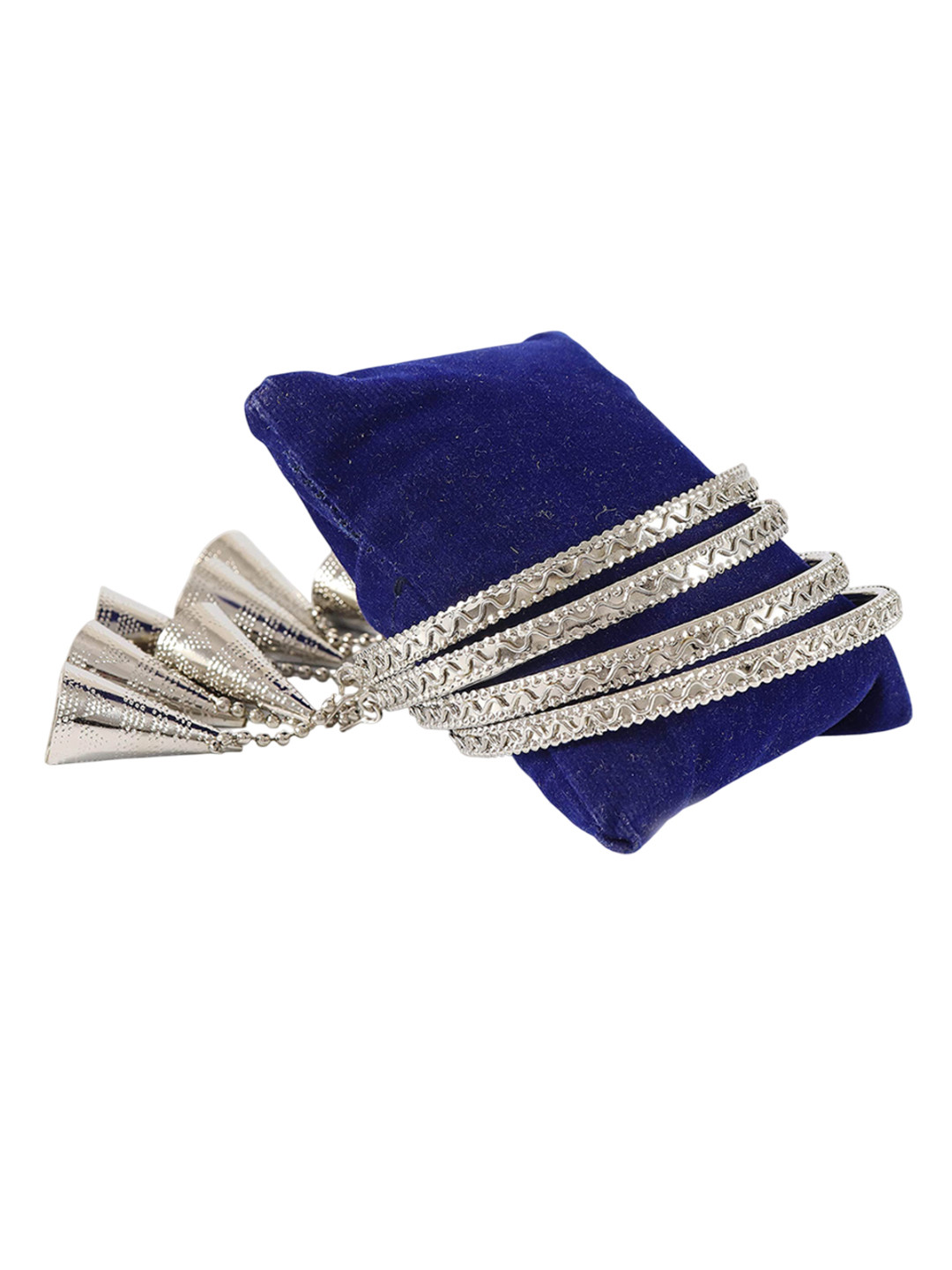 Set of 4 Metal with Curved Kaleere Latkan Linked Kada