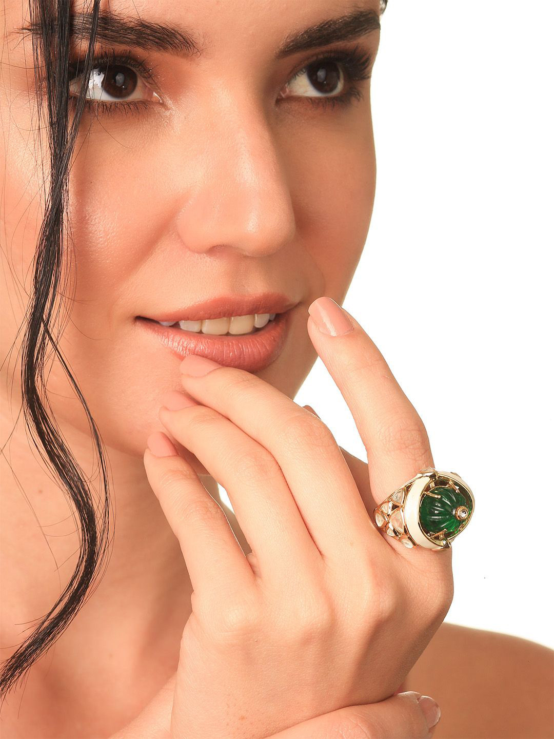 Isharya Gold Plated Stones Studded Raina Hydro Emerald Finger Ring