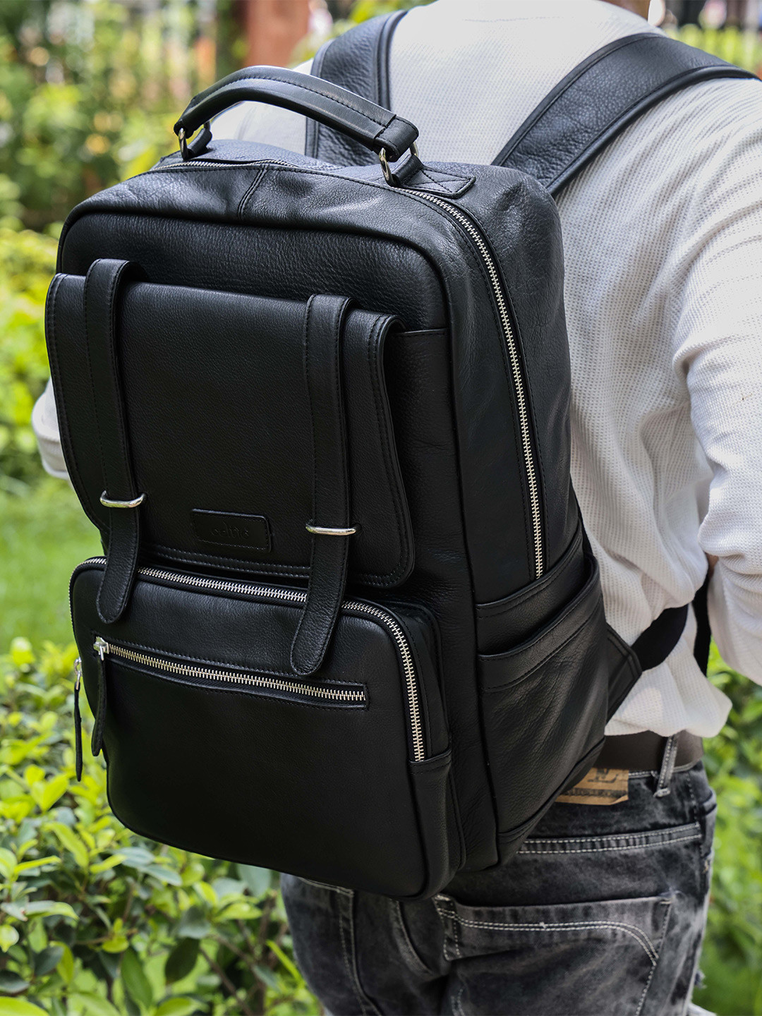 Celtic Unisex Soft Black Textured Leather Backpack Spacious LaptopFriendly