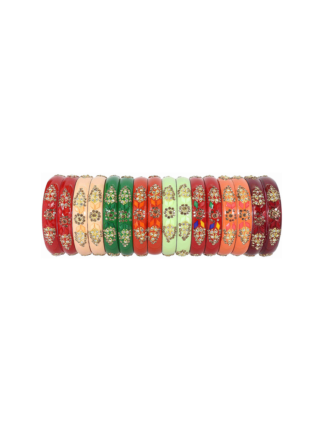 ZULKA Set of 16 Women Acrylic Zircon Gemstone Studded Kada Bangles
