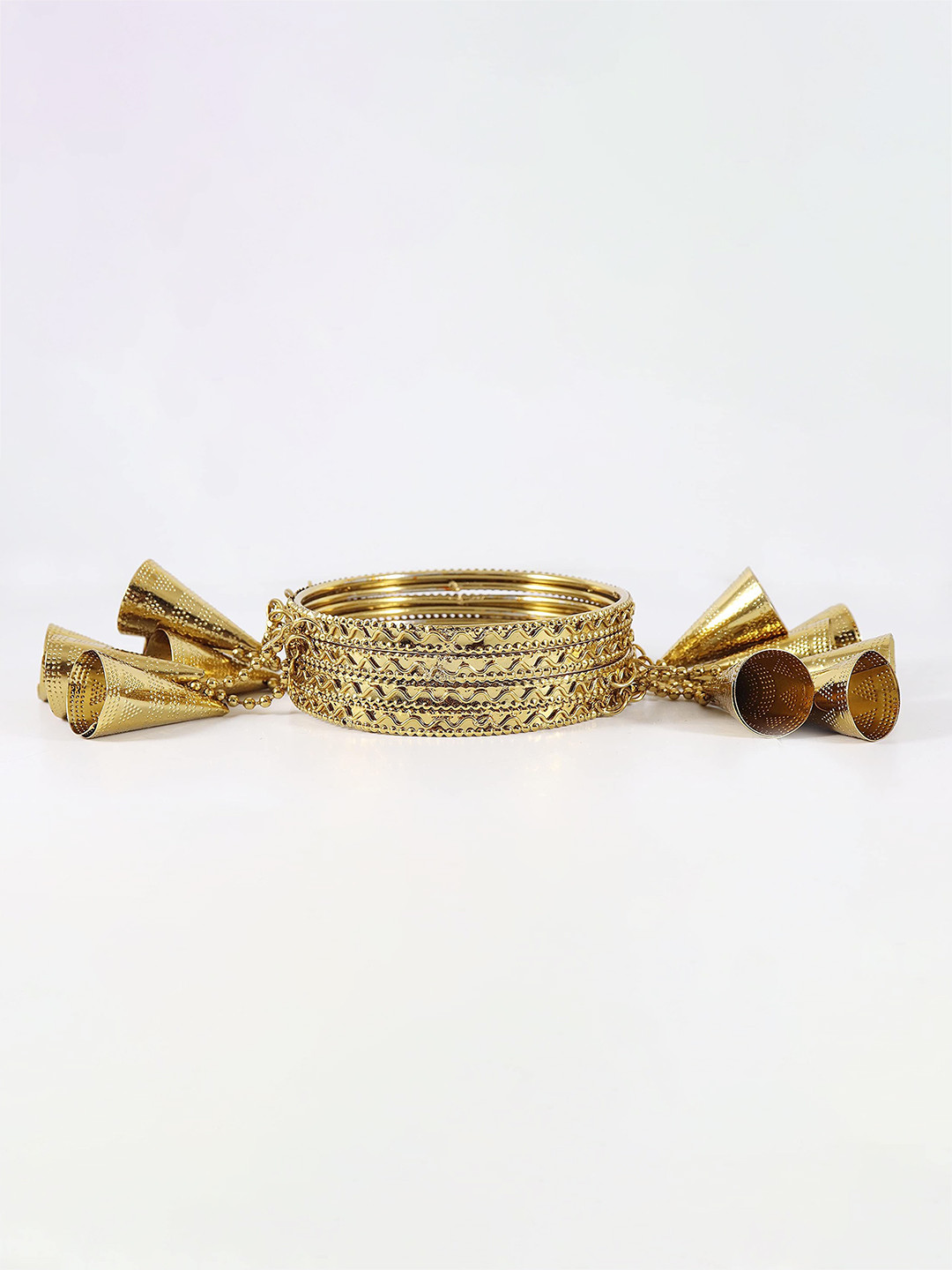 ZULKA Set Of 4 Gold-Plated Curved Kaleere Latkan Kada