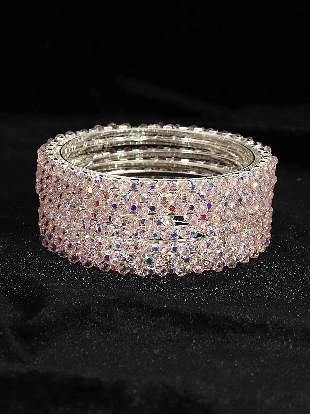 ZULKA Set of 8 Metal With Zircon Gemstone & White Pearls Stylish Trendy Bangles