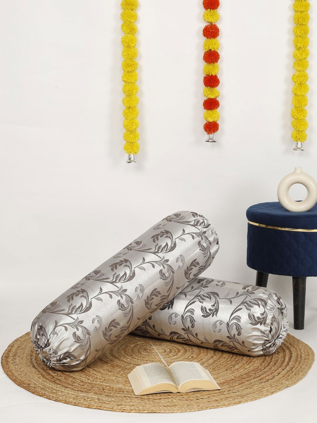 THE CONVERSION Silver-Toned 2 Pieces Ethnic Motifs Printed Jacquard Bolster Covers