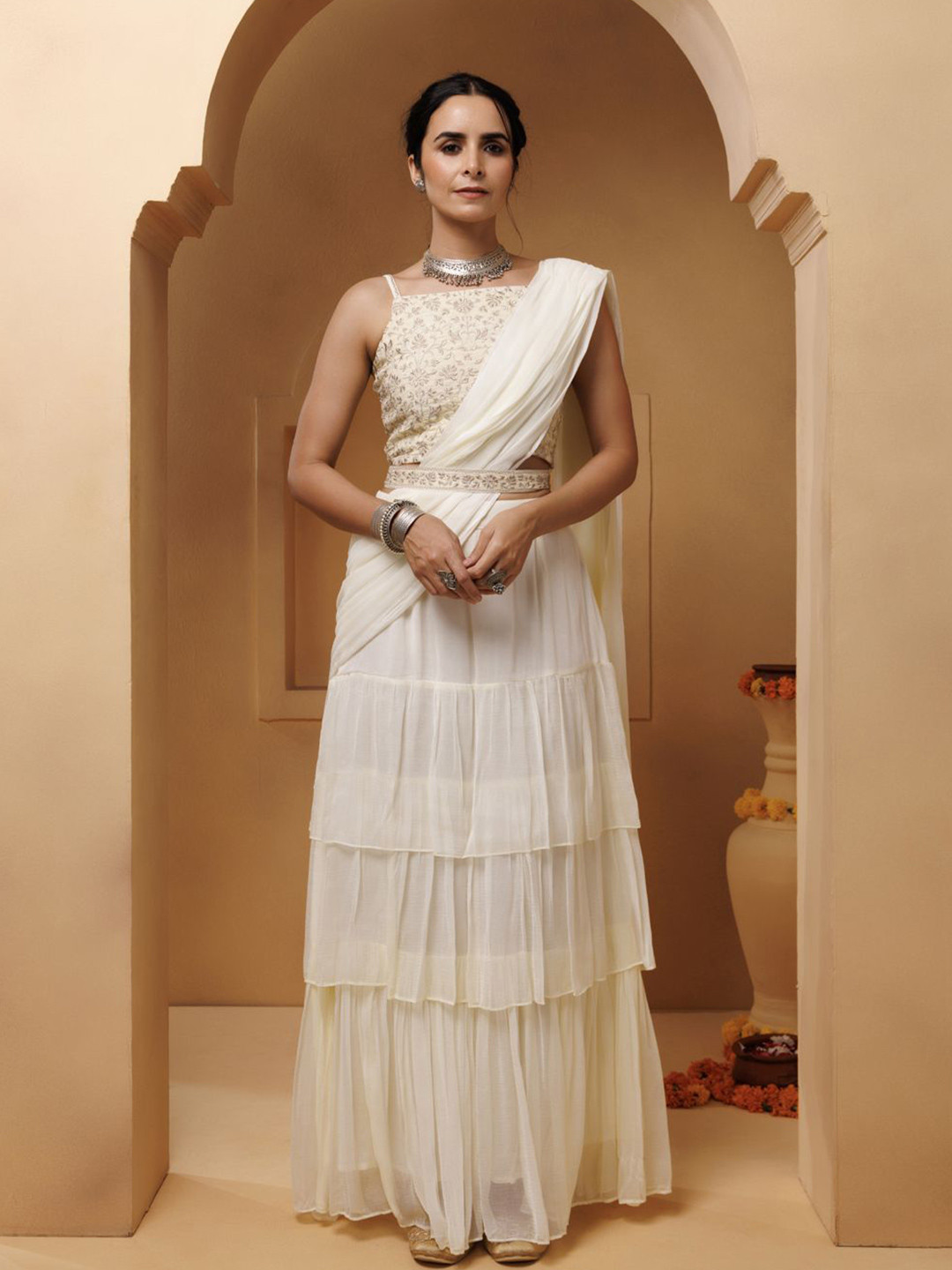 Geroo Luxe Tie and Dye Poly Chiffon Ready to Wear Saree