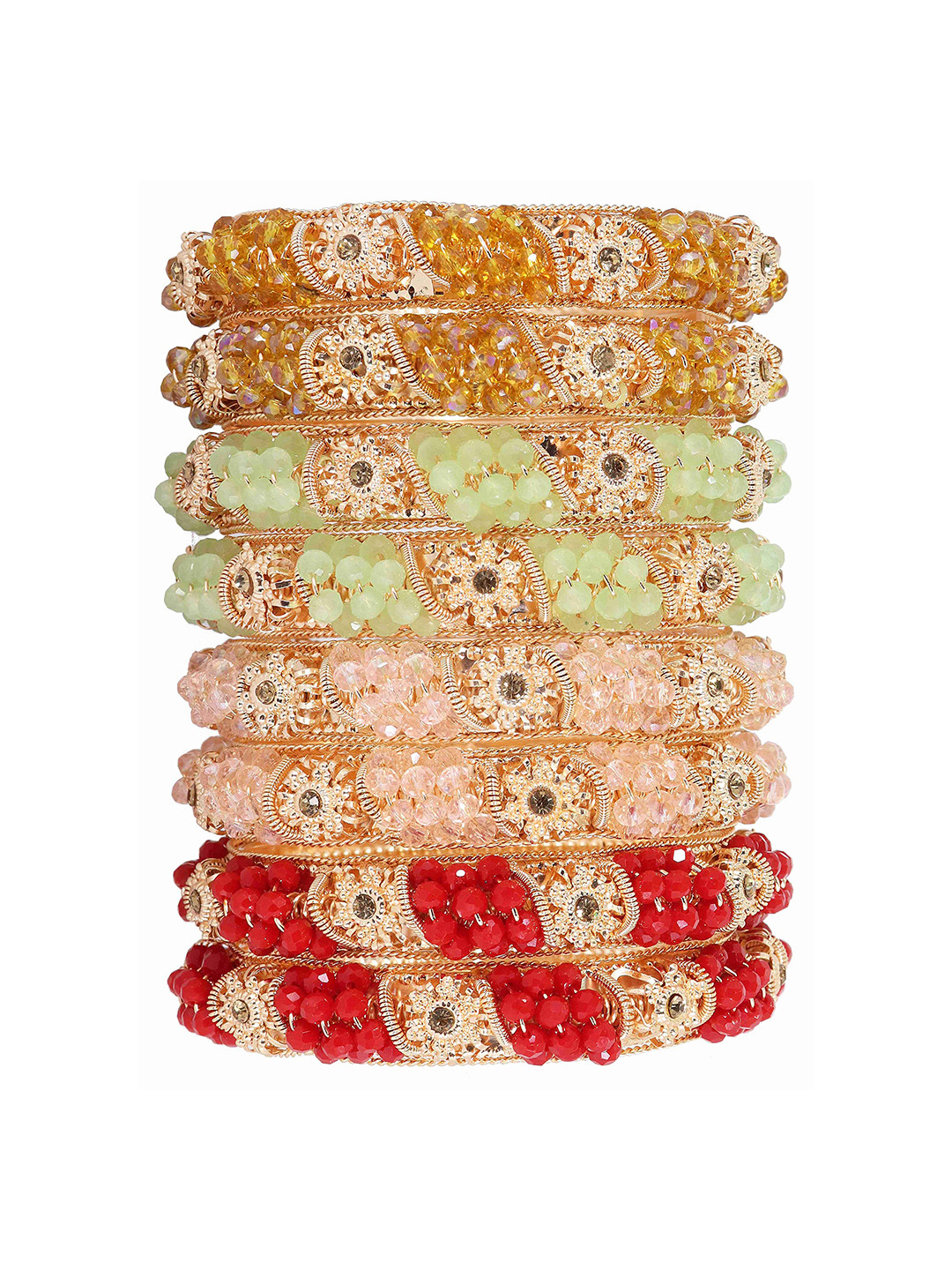 ZULKA Set of 8 Metal with Zircon Gemstone & Colourful Beads Kada