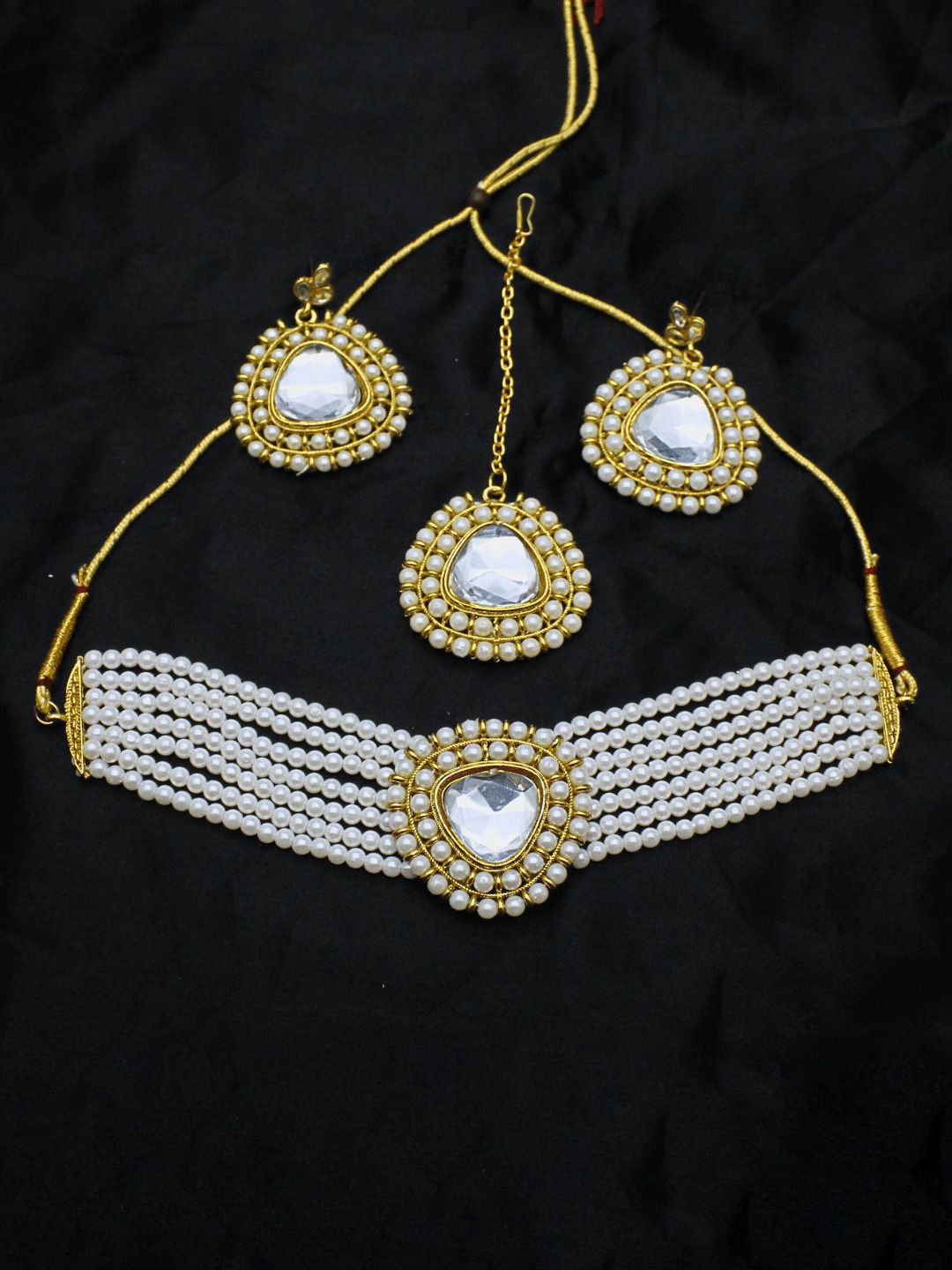 LC Jewelz Gold Plated Stone Studded & Beaded Jewellery Set
