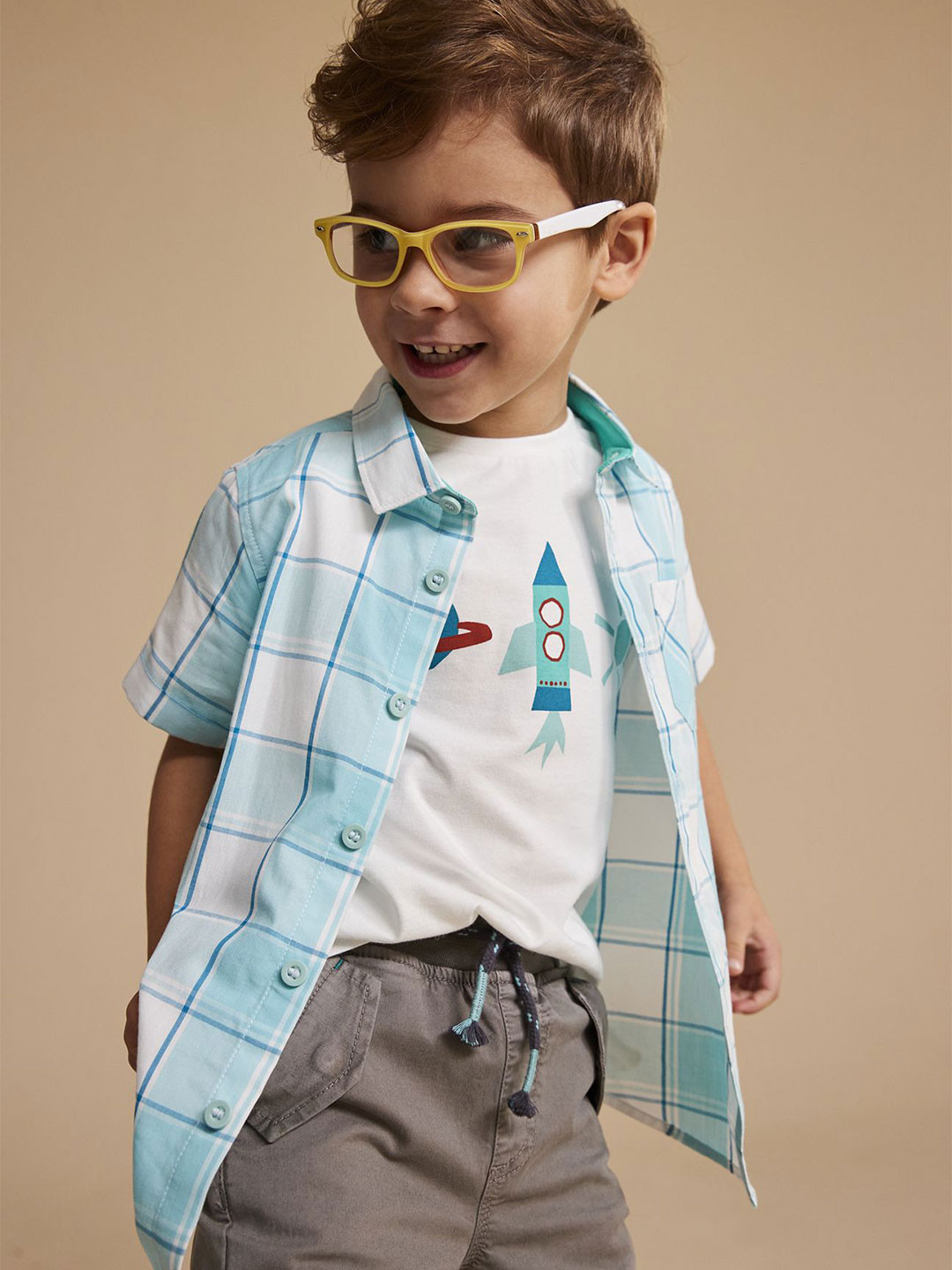 mothercare Boys Classic Checked Pure Cotton Casual Shirt Comes With T-shirt