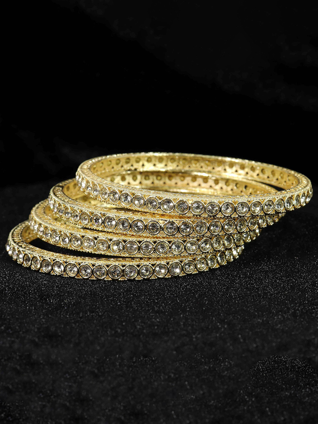 ZULKA Set of 4 Silver Plated Traditional Metal Bangles Kada  with Zircon Stone