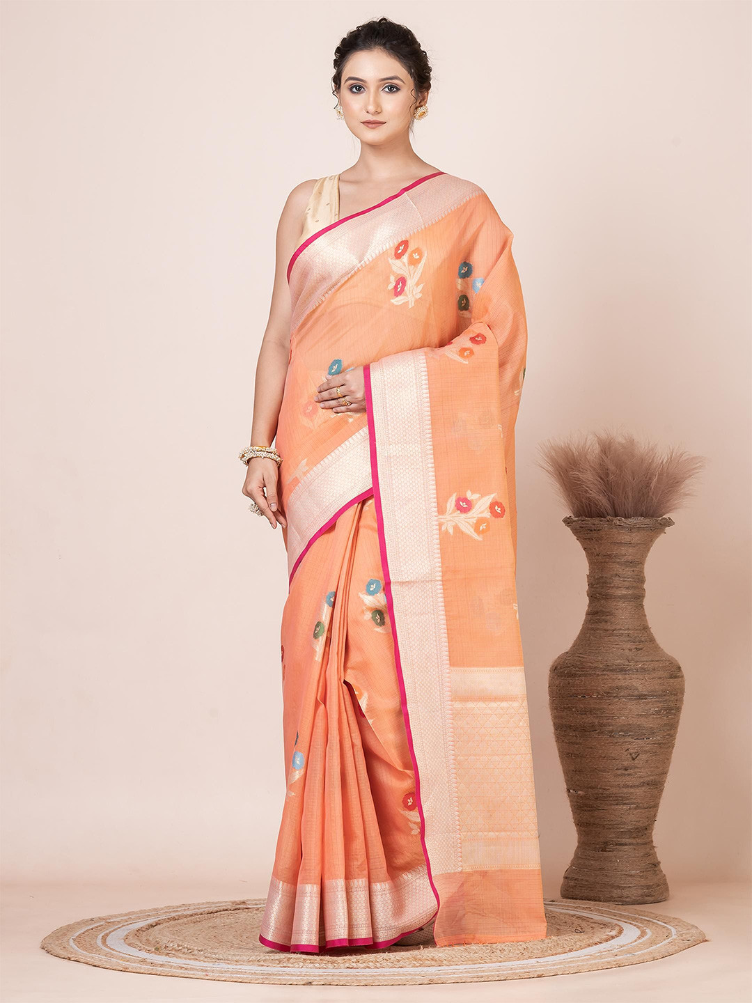 VIBHAVARI Floral Woven Design Banarsi Saree