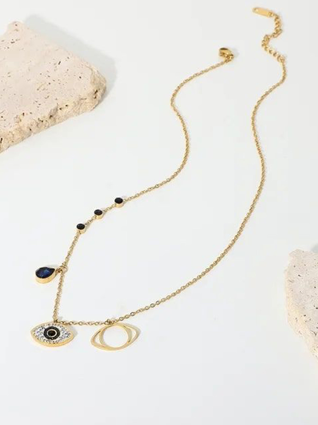 JEWILLEY Gold Plated American Diamond Studded Anti Tarnish Evil Eye Pendant Necklace