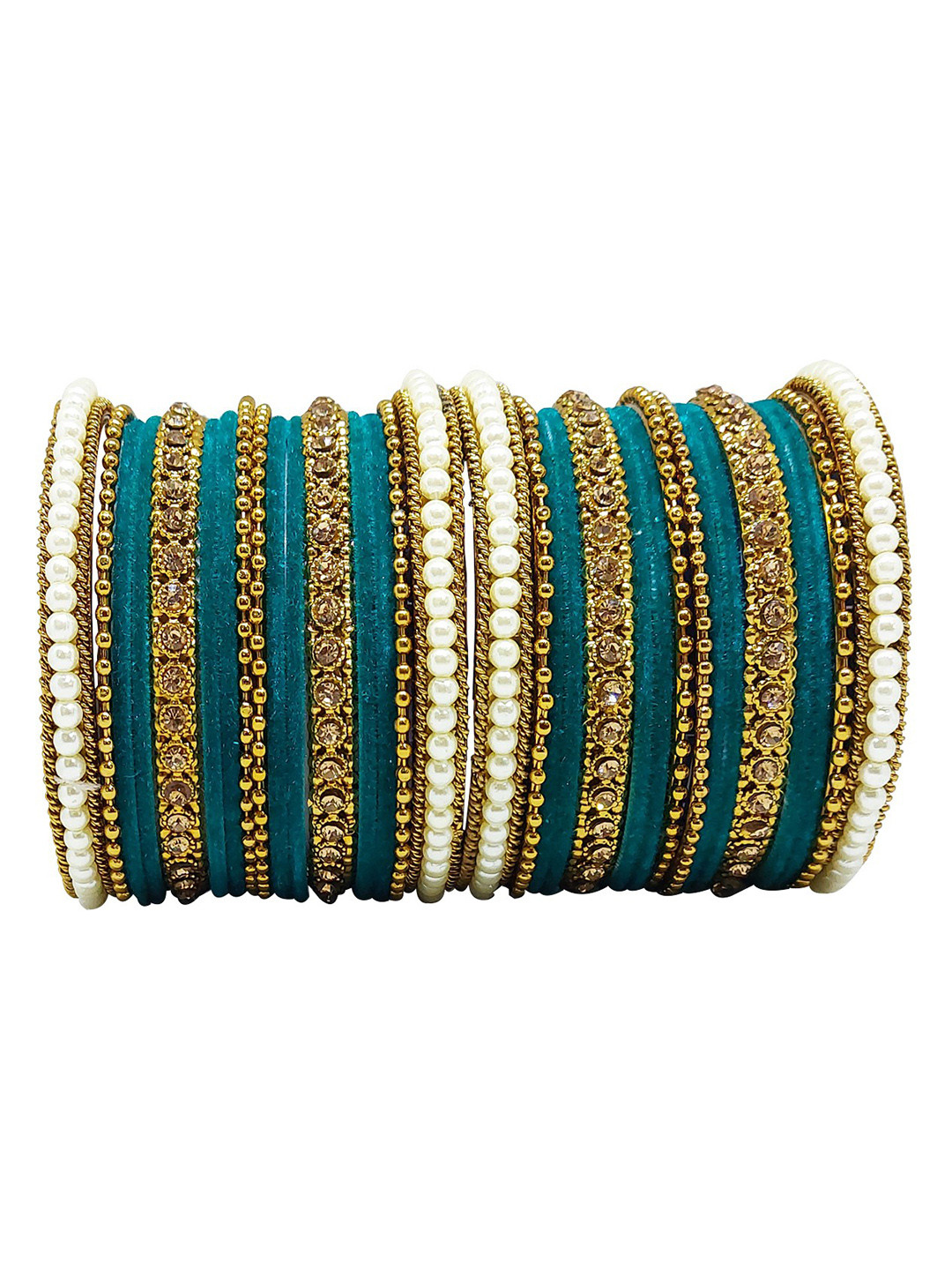 CHRISHAN Pack Of 32 Artificial Stones and Beads Studded & Beaded Bangles