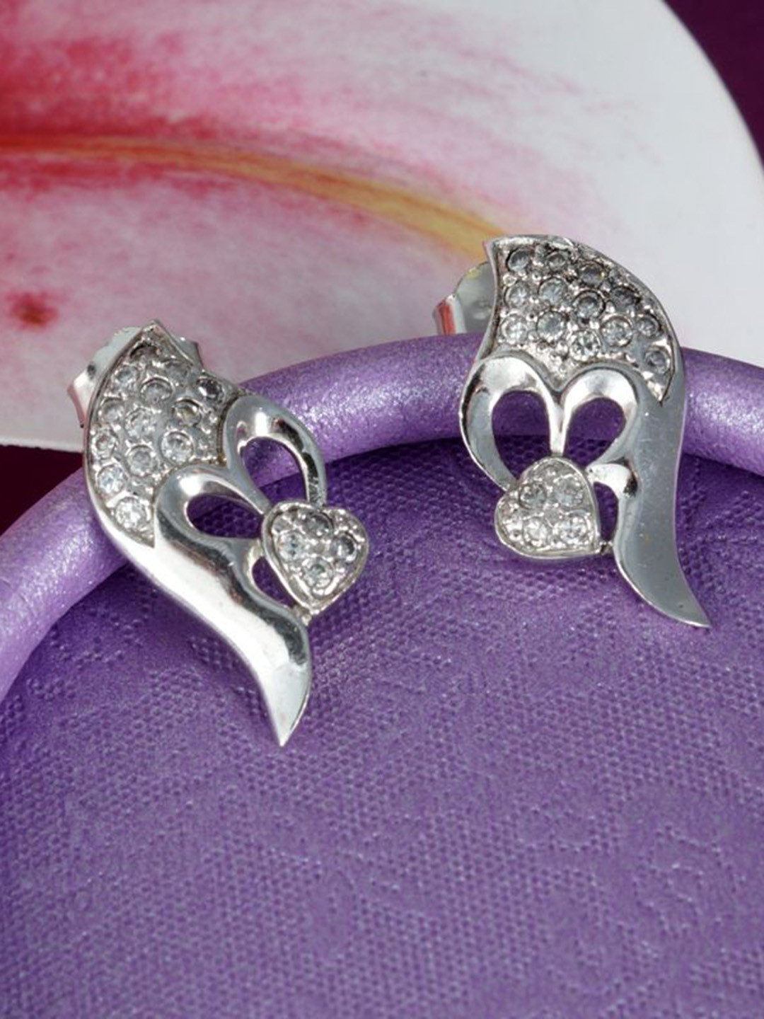 Tuanz Silver Jewelry 92.5 Sterling Silver Rhodium-Plated Stone Studded Earrings