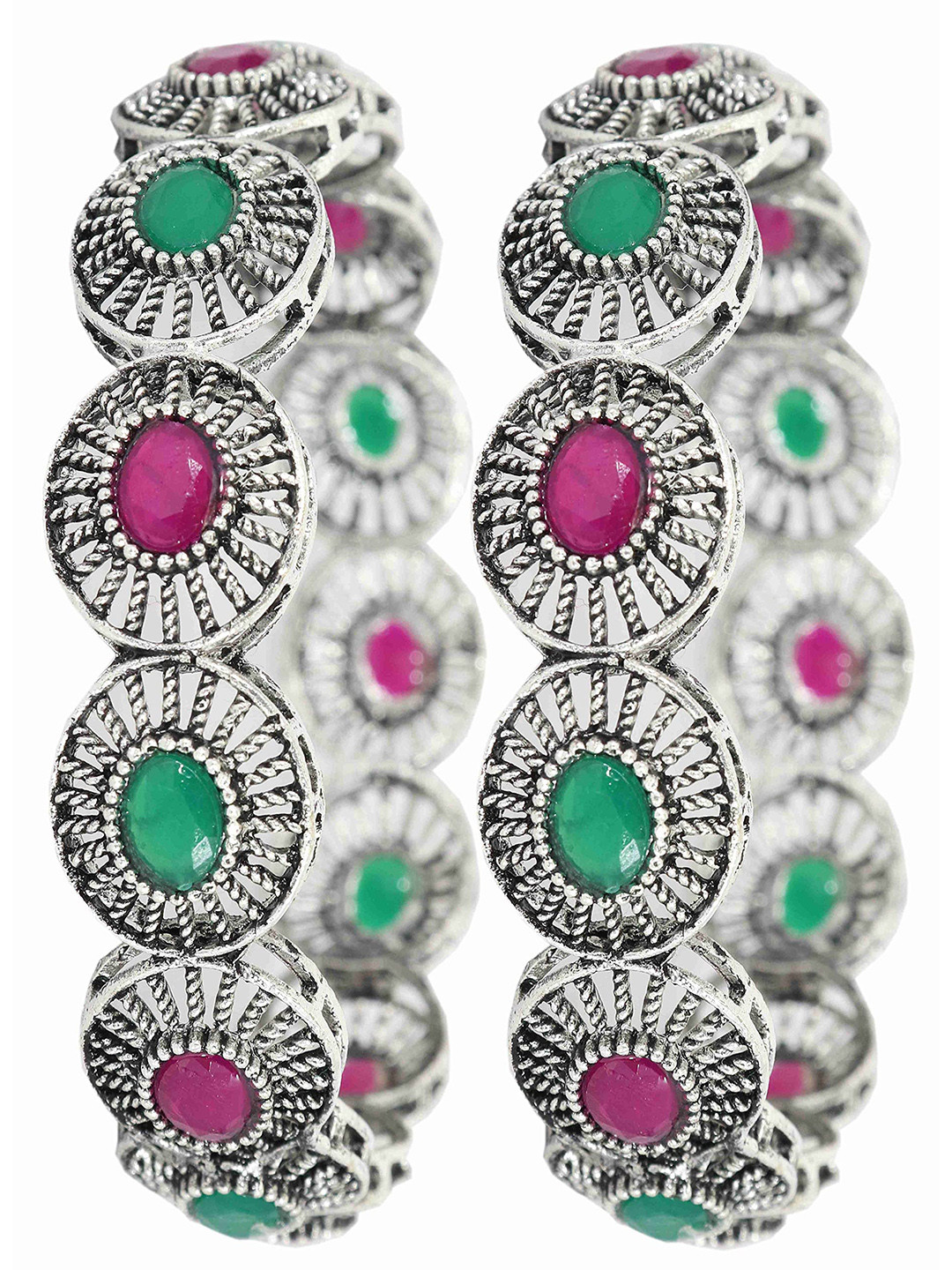 ZULKA Set of 2 Alloy Oxidized Metal with Ruby Glossy Finished Kada