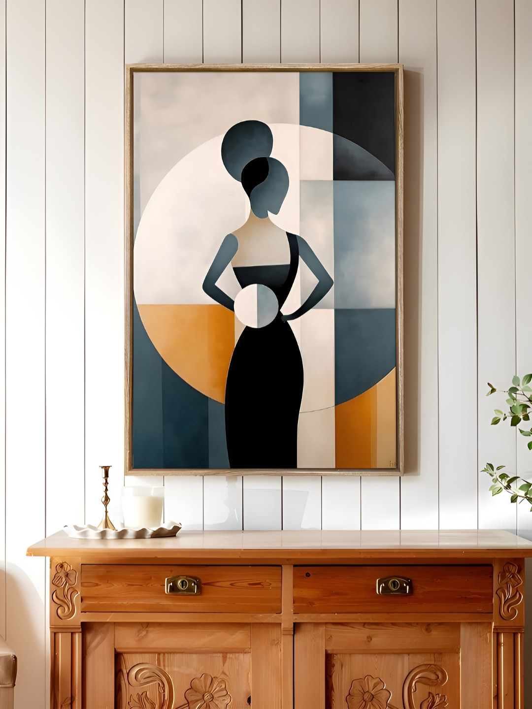 Art Street White & Sea Green Modern Women Abstract Canvas Wall Art