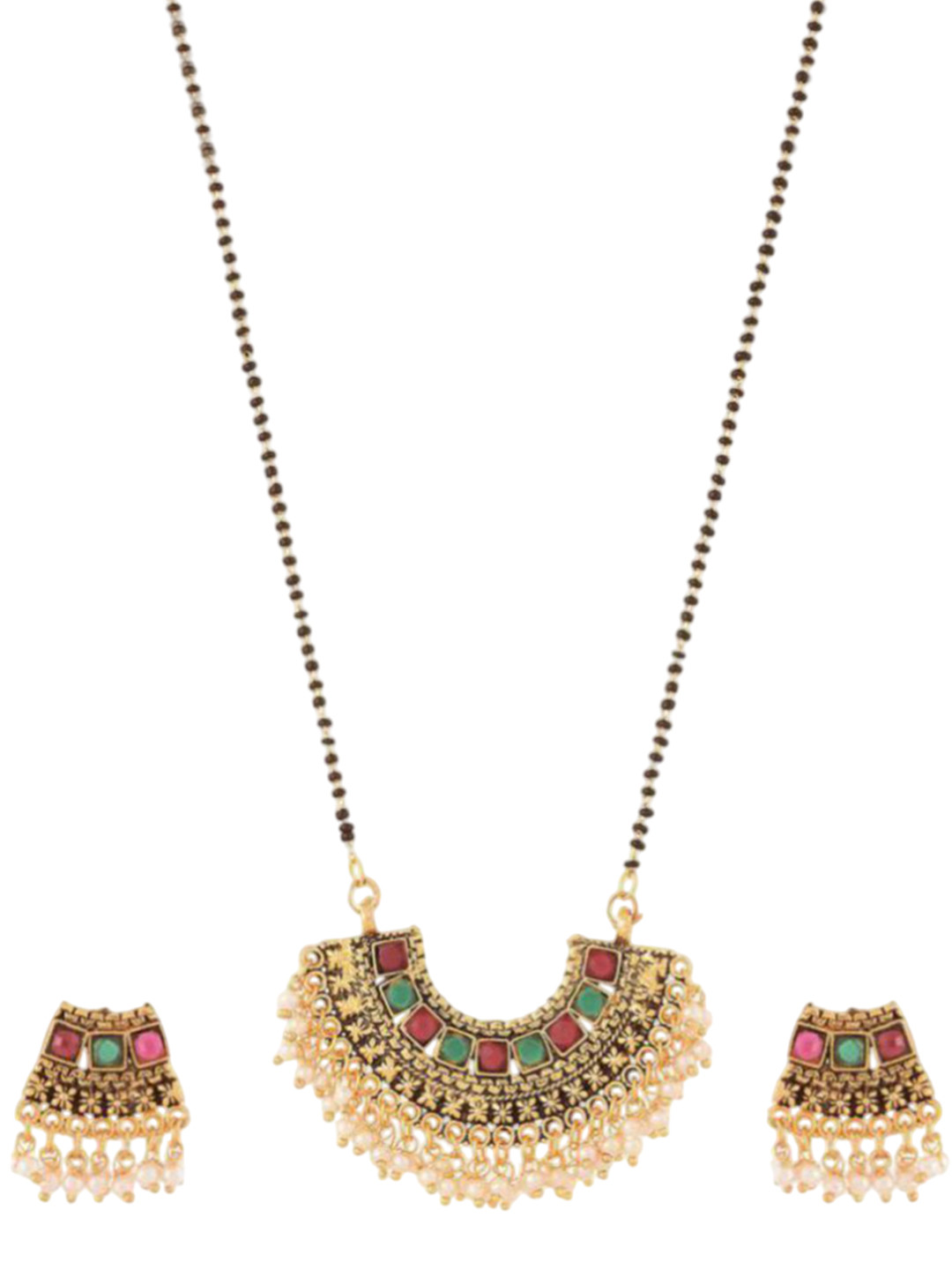 SUNHARI Gold-Plated Black BeadedMangalsutra