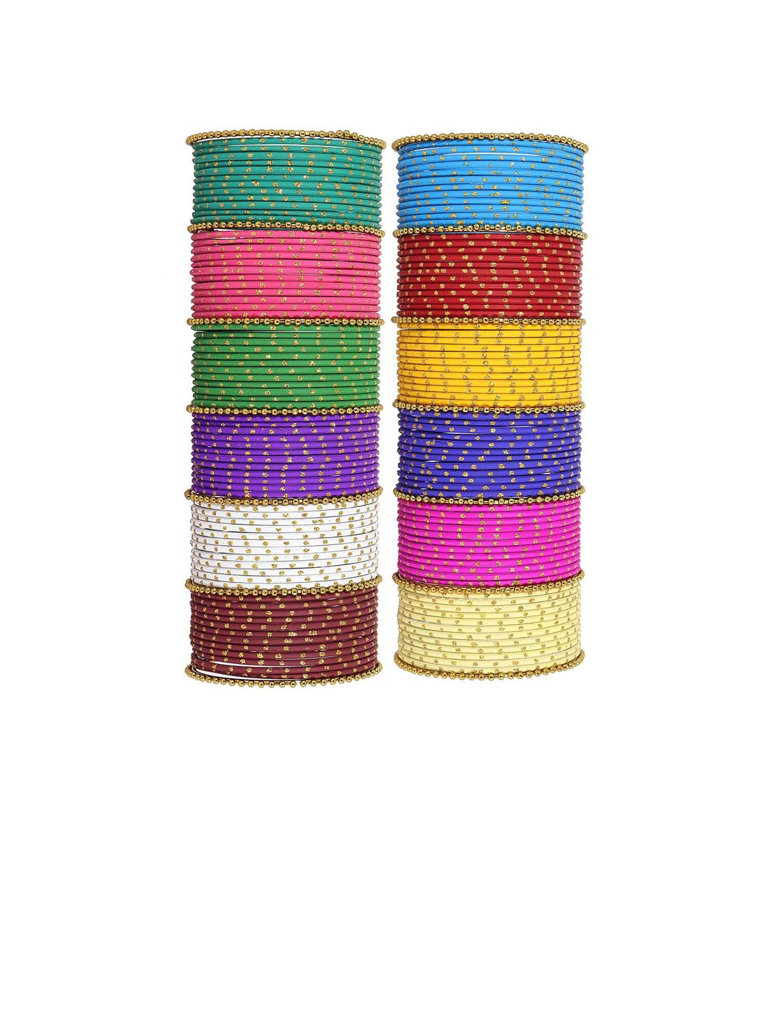 ZULKA Set of 158 Metal With Zari Pattern and Ball Chain Linked Bangles