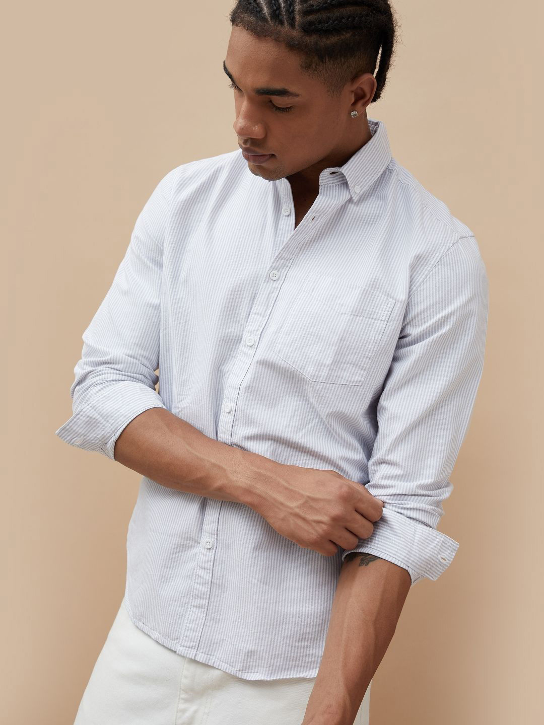 Fame Forever by Lifestyle Men Button-Down Collar Vertical Striped Cotton Casual Shirt