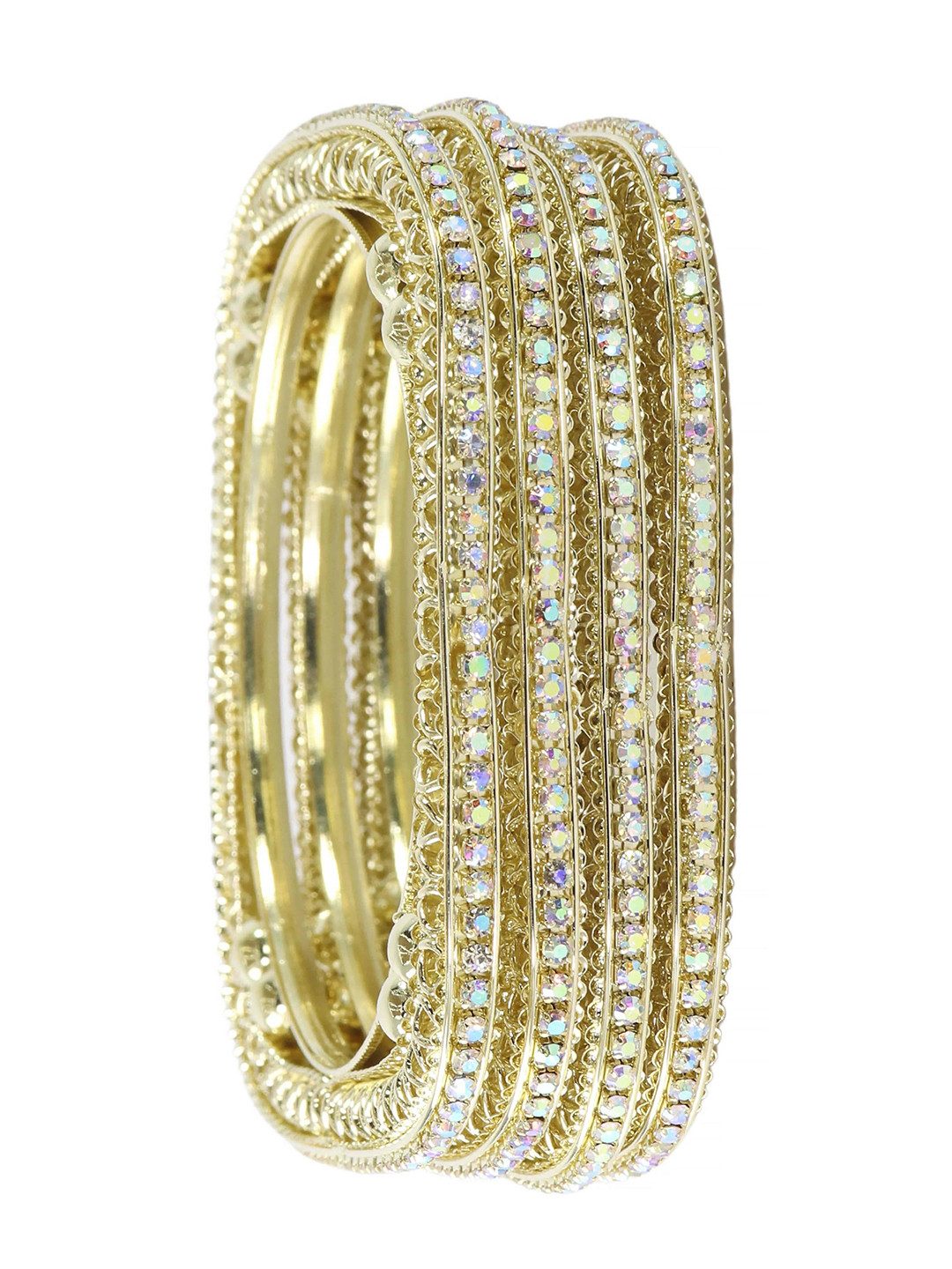 ZULKA Set of 4 Stylish Square Metal with Zircon Diamond Bangles