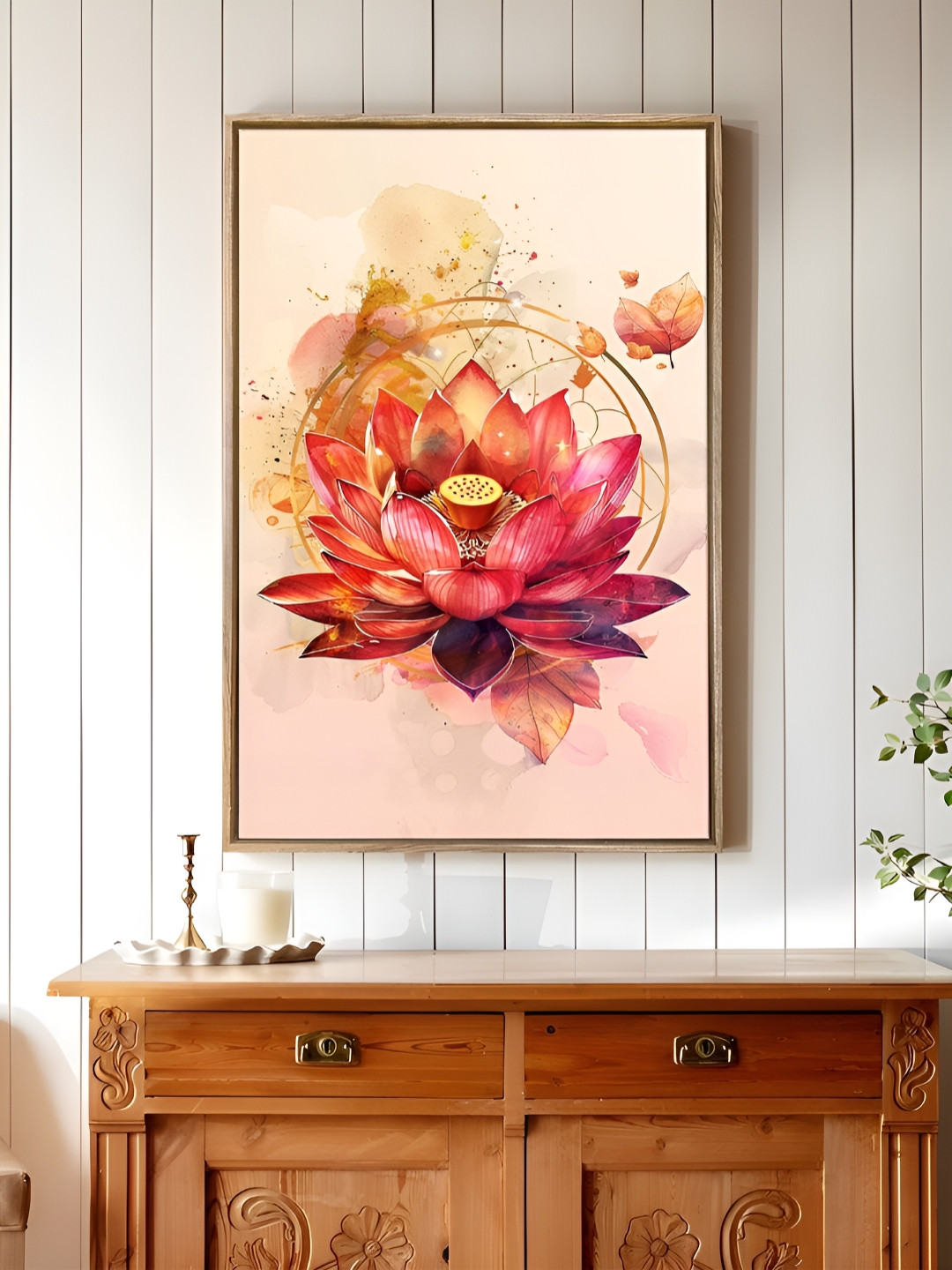 Art Street Pink & Beige Lotus Flower Canvas Wall Art