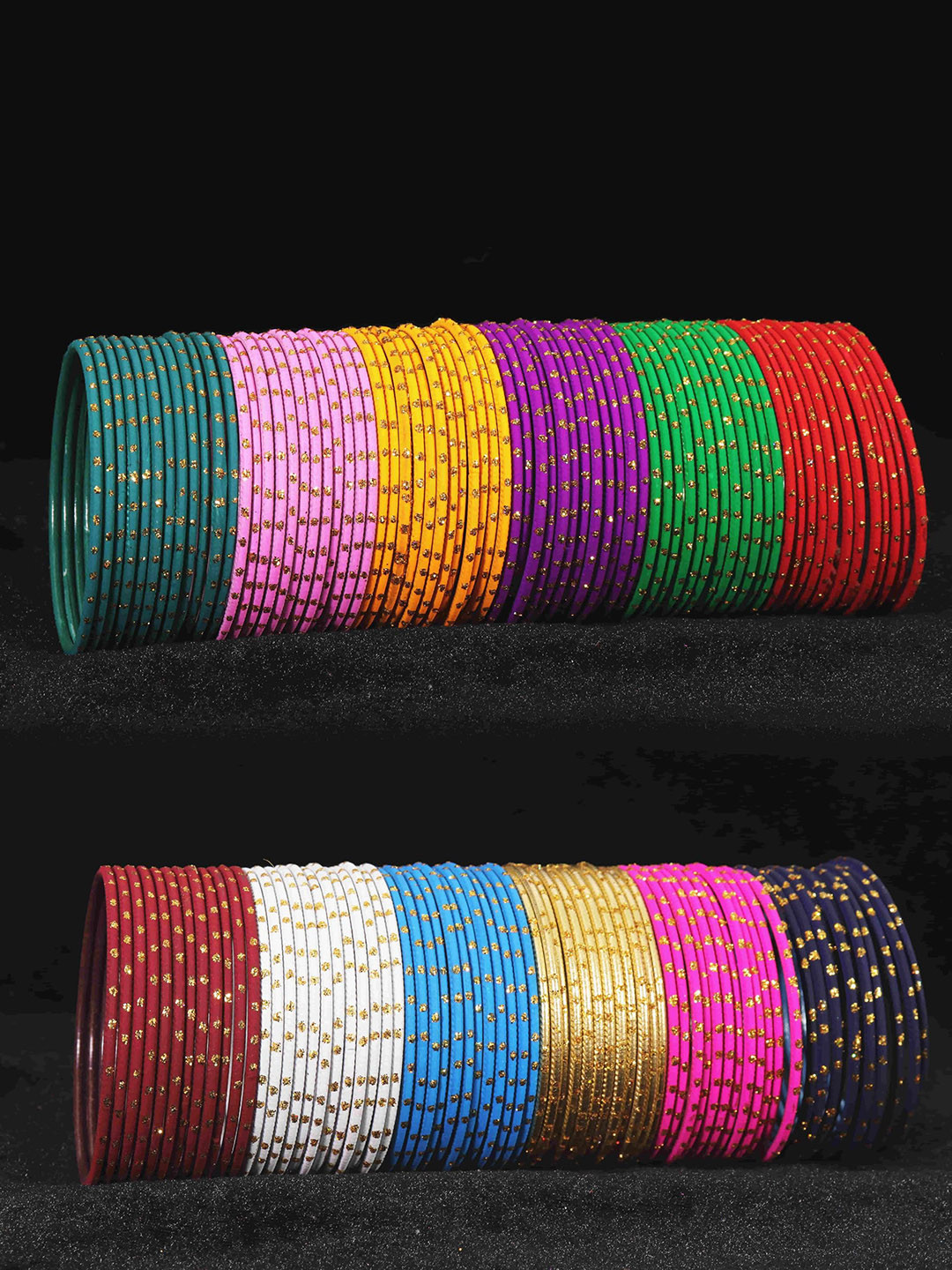 ZULKA Set of 144 Latest Plain Metal Bangles  with Golden Zari Work
