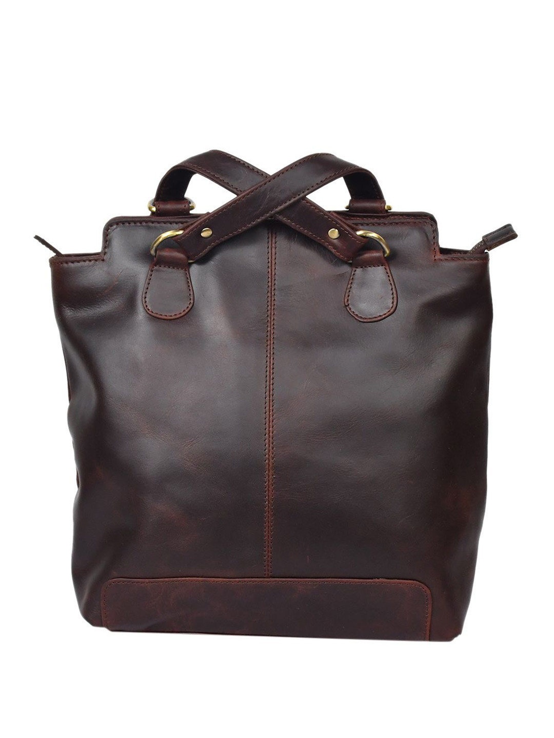 Celtic Unisex Medium Brown YokeStyle Leather Backpack Classic Design with Flap Closure