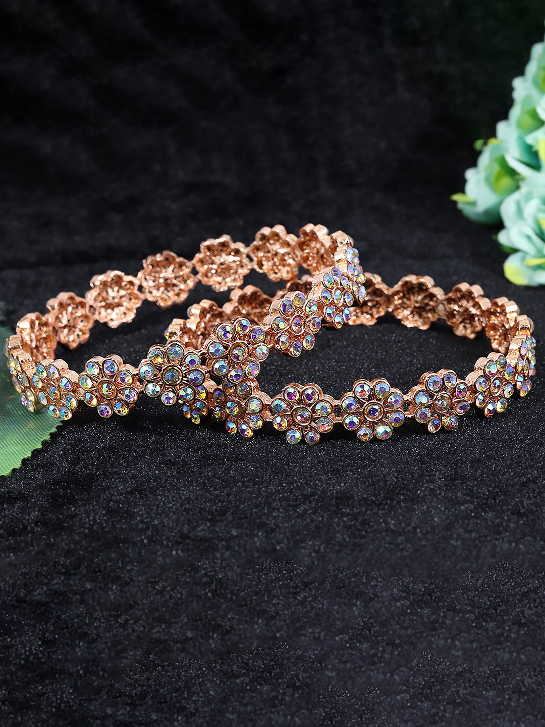 ZULKA Set of 2 Alloy Base With Zircon Gemstone Bangels