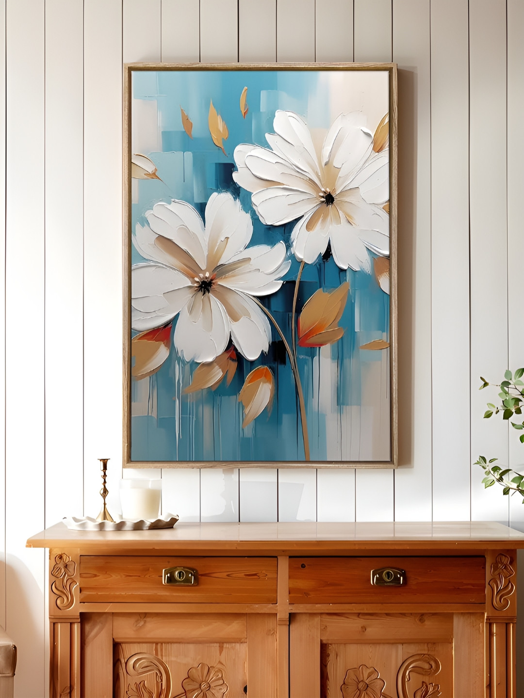 Art Street White & Blue Floral Canvas Wall Art