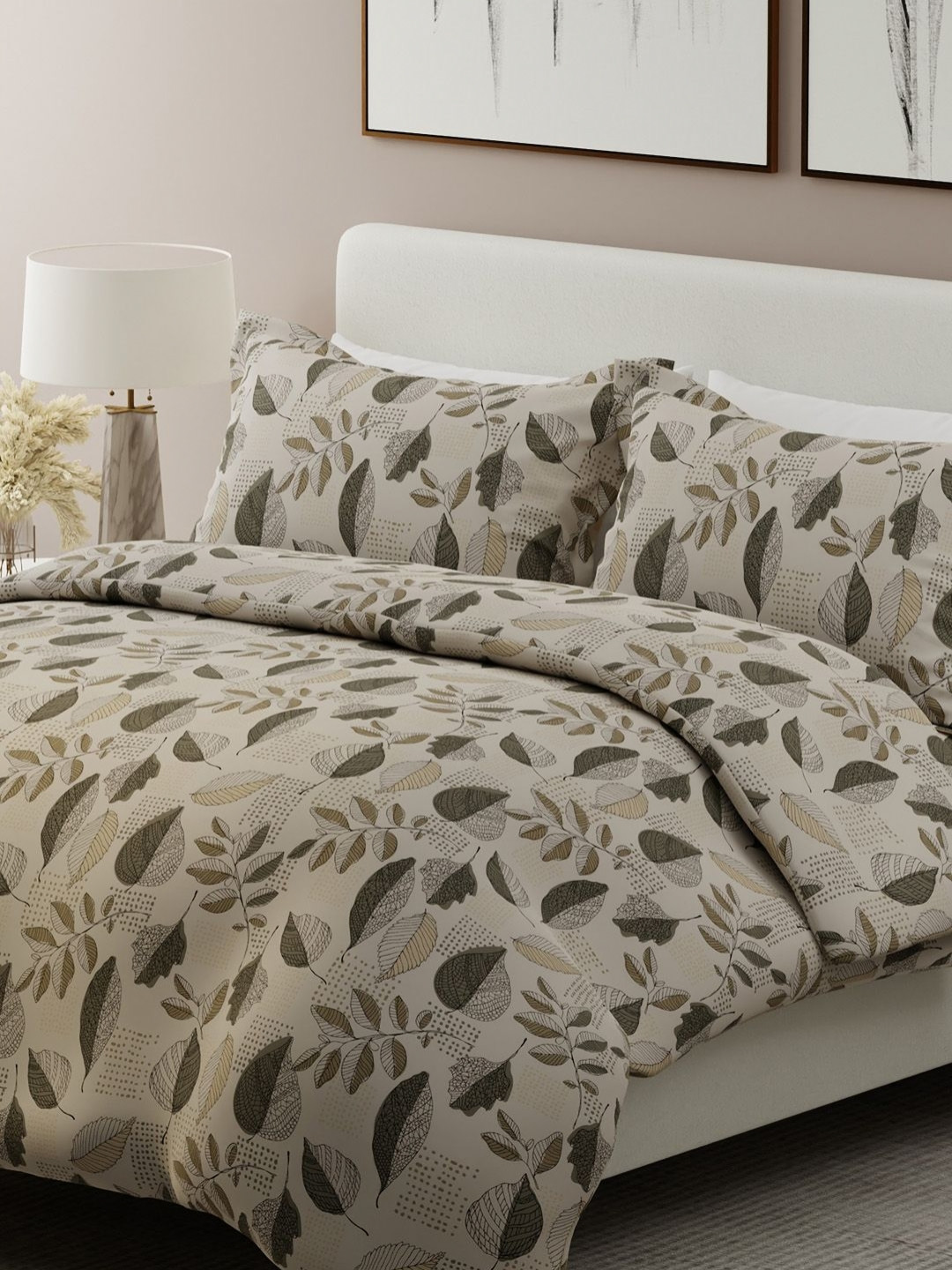 Boutique Living India Beige Floral 200 TC Cotton King Bedsheet Set 2.74 m x 2.74 m