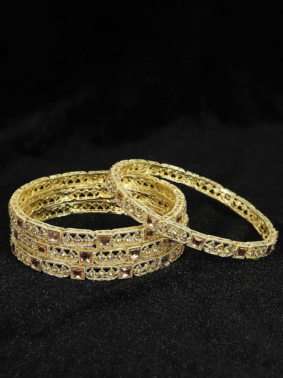 ZULKA Pack Of 4 Gold Plated Zircon Stone & Kundan Bangles