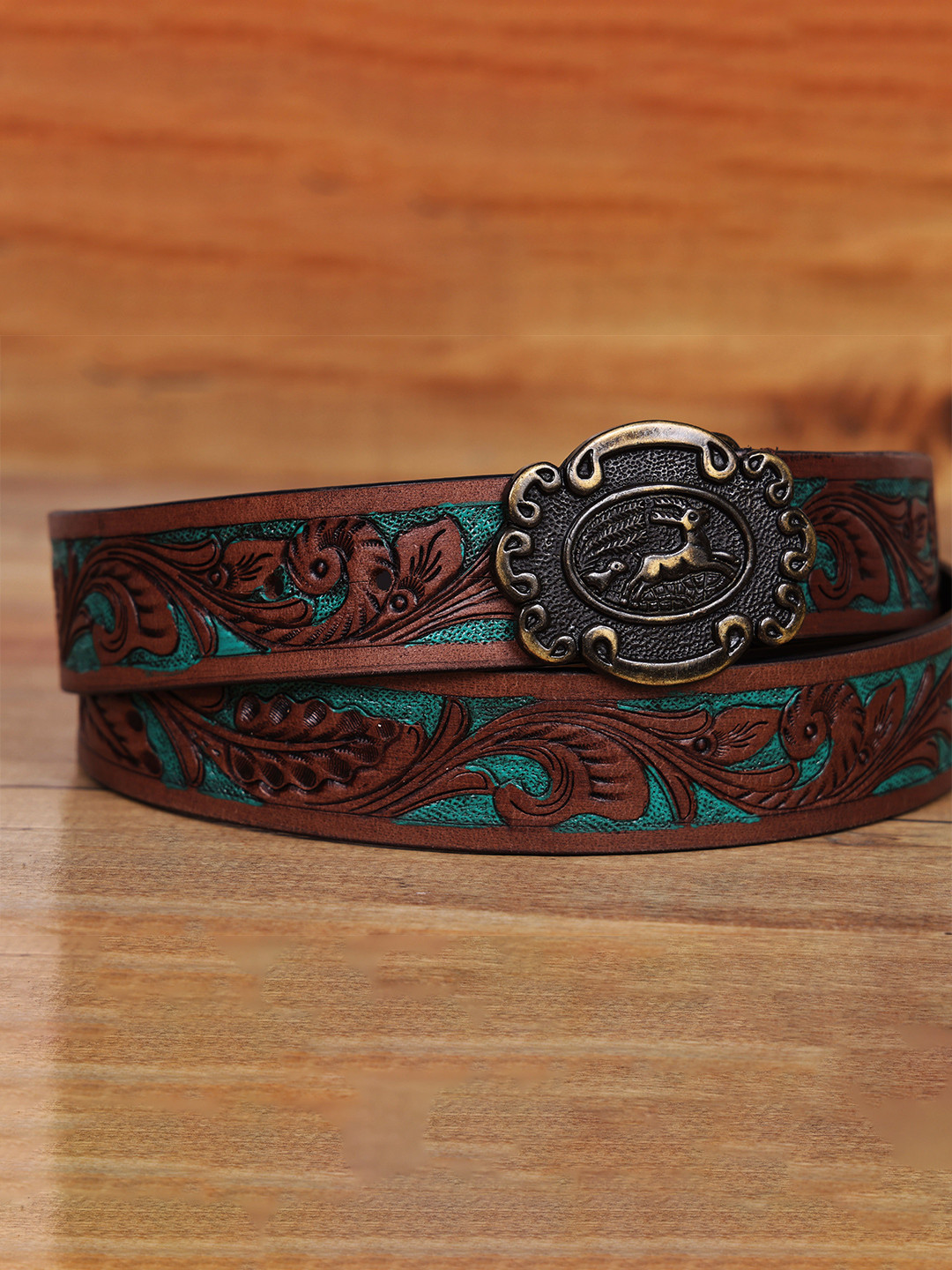 Celtic Unisex Brown Textured Leather Belt with Push Pin Closure