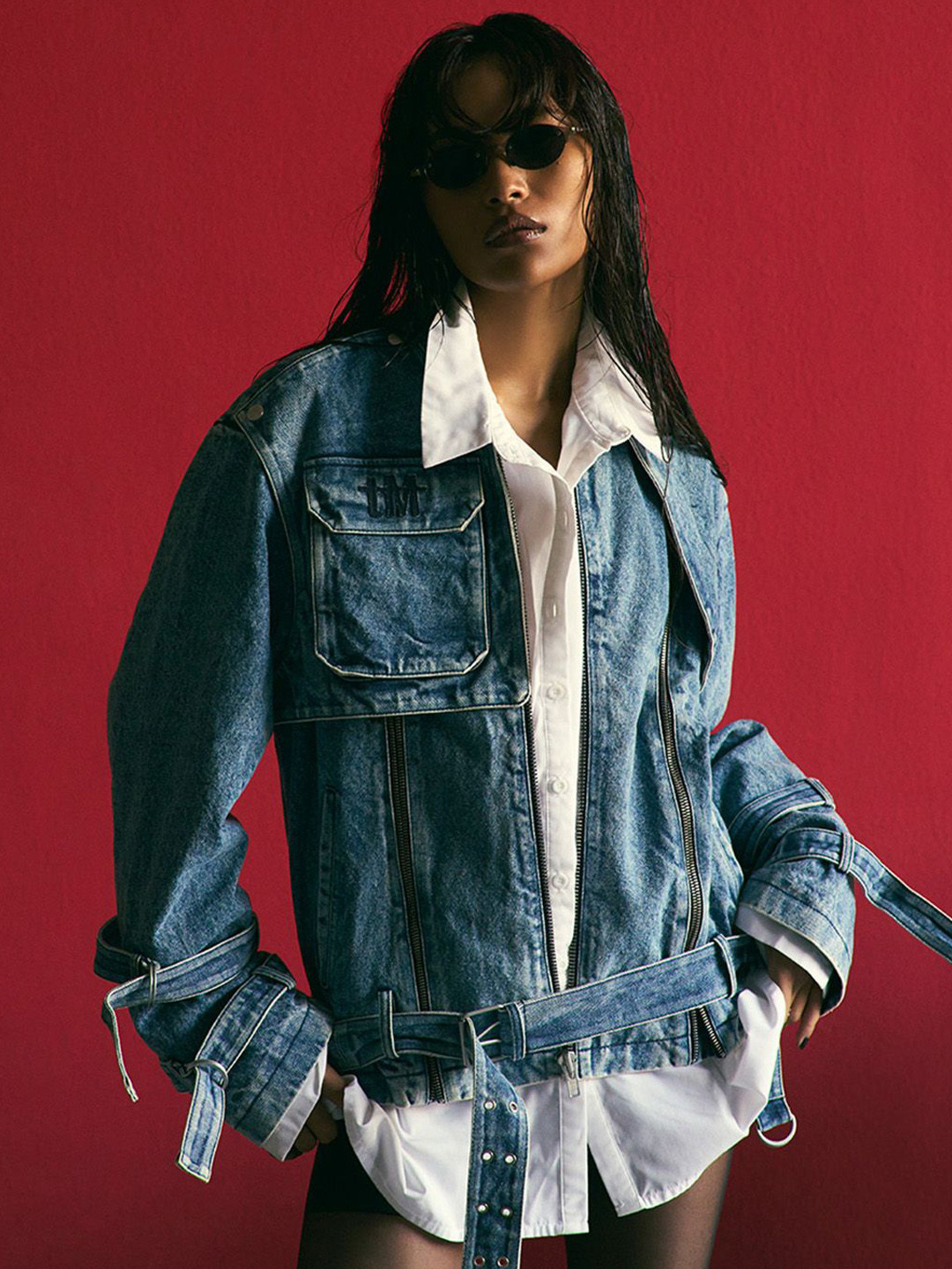 the Misnomer Unisex Washed Polyester Crop Denim Jacket