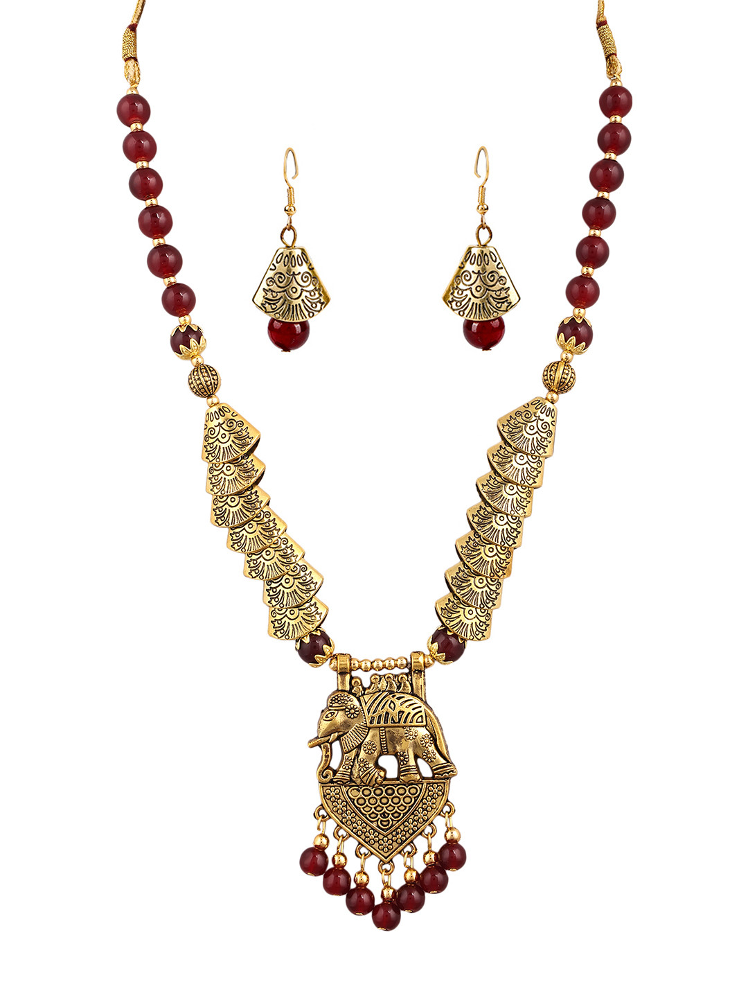 SUNHARI Pearls Beaded Elephant Design Jewellery Set