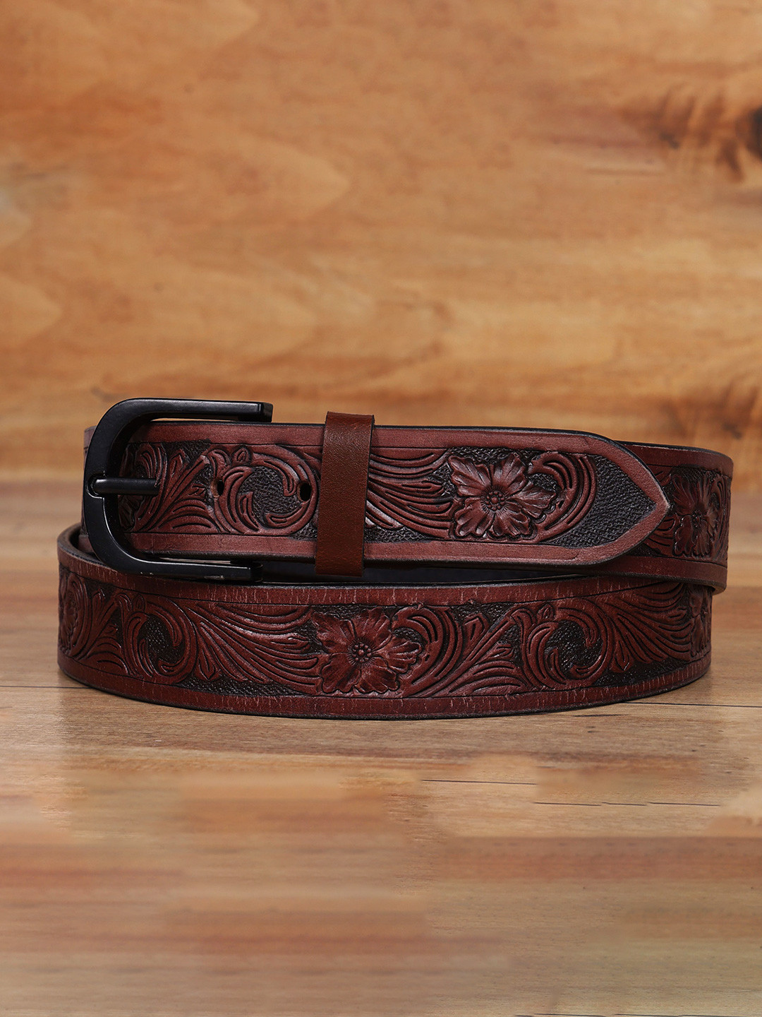 Celtic Unisex Brown Textured Leather Belt with TieUps Closure