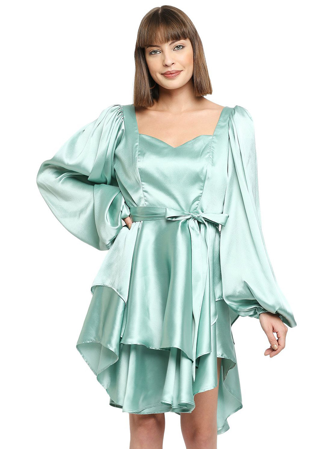 Phool-era Bishop Sleeve Satin Layered Fit & Flare Dress