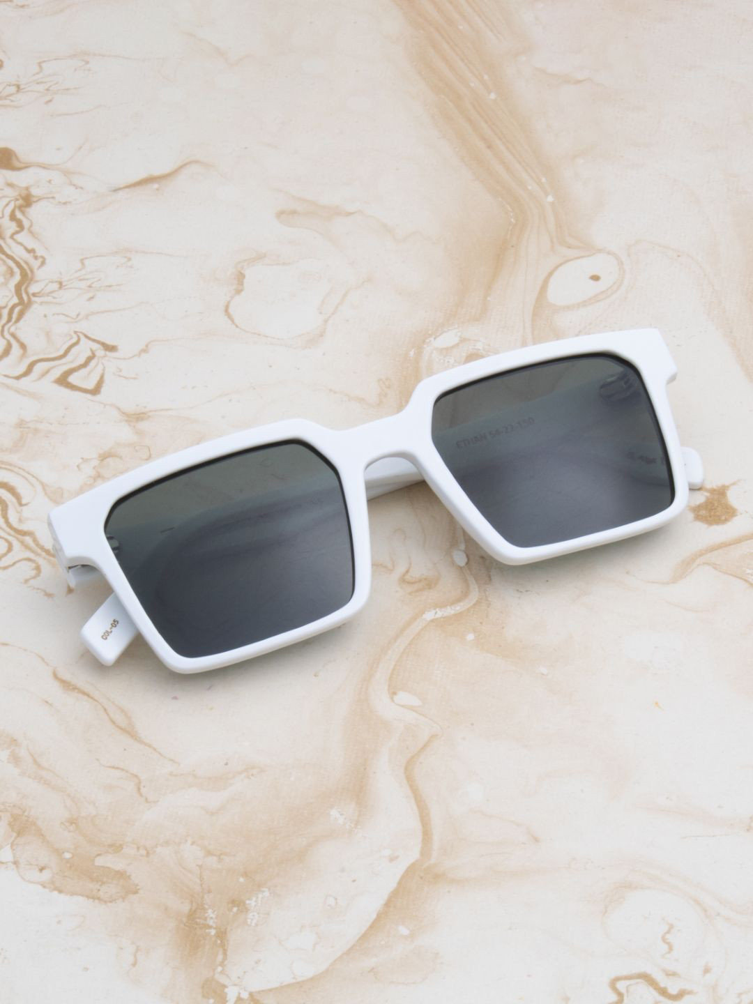 Ted Smith Unisex White-Green Aesthetic Square Premium Acetate Sunglasses with Polarised Lens