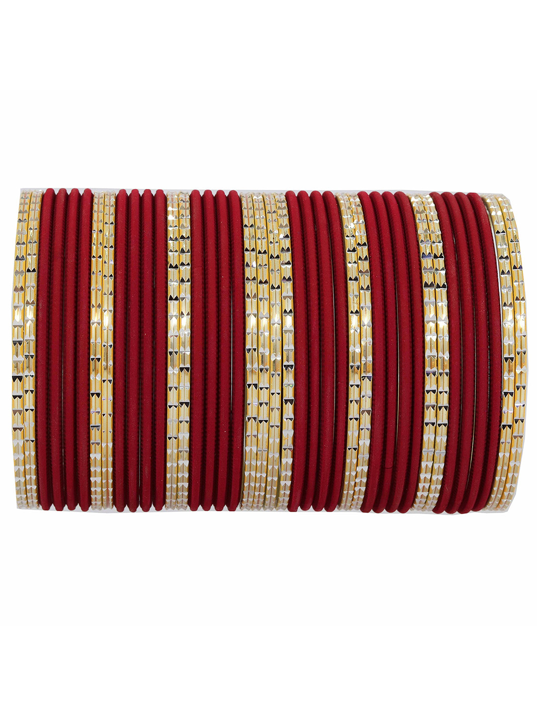 ZULKA Set of 40 Maroon & Gold-Toned Engraved Metal Bangles