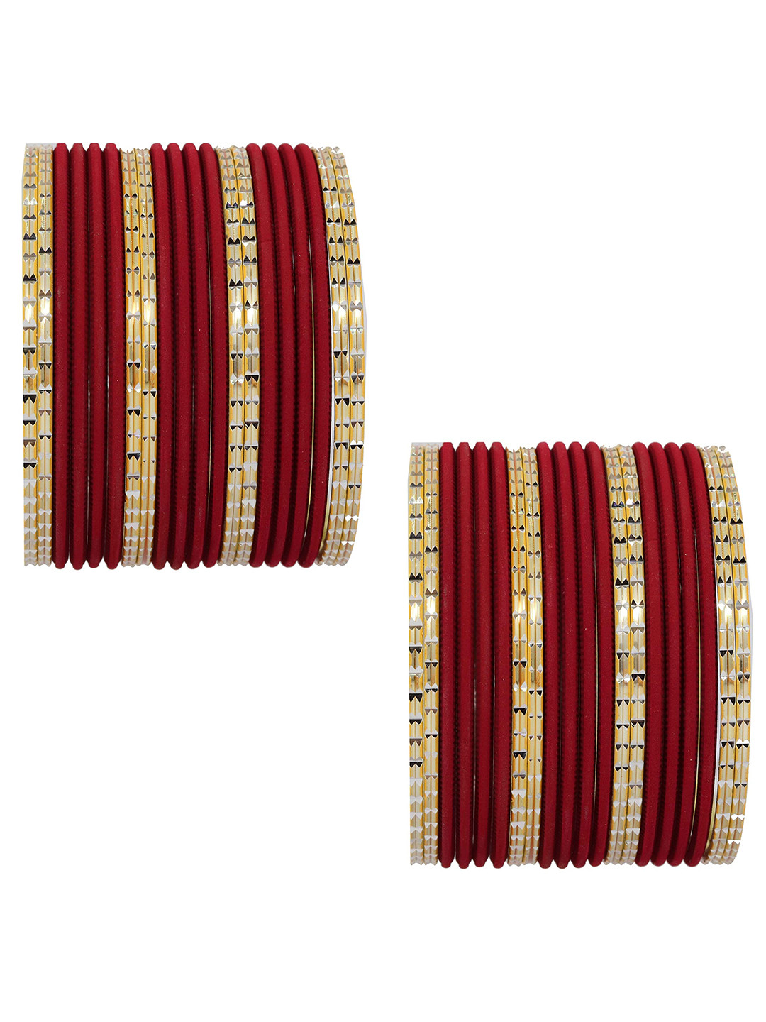 ZULKA Set of 40 Metal Base Engraved Pattern Glossy & Matte Finished Bangle