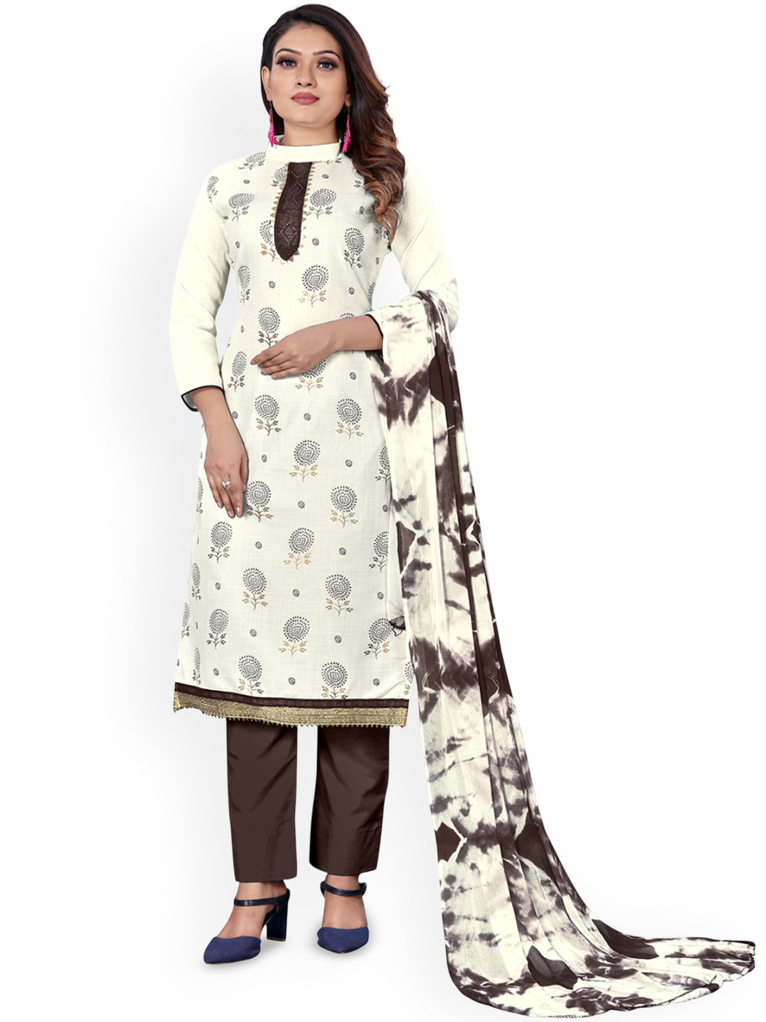 Maroosh Floral Woven Design Foil Print Glaze Cotton Unstitched Dress Material