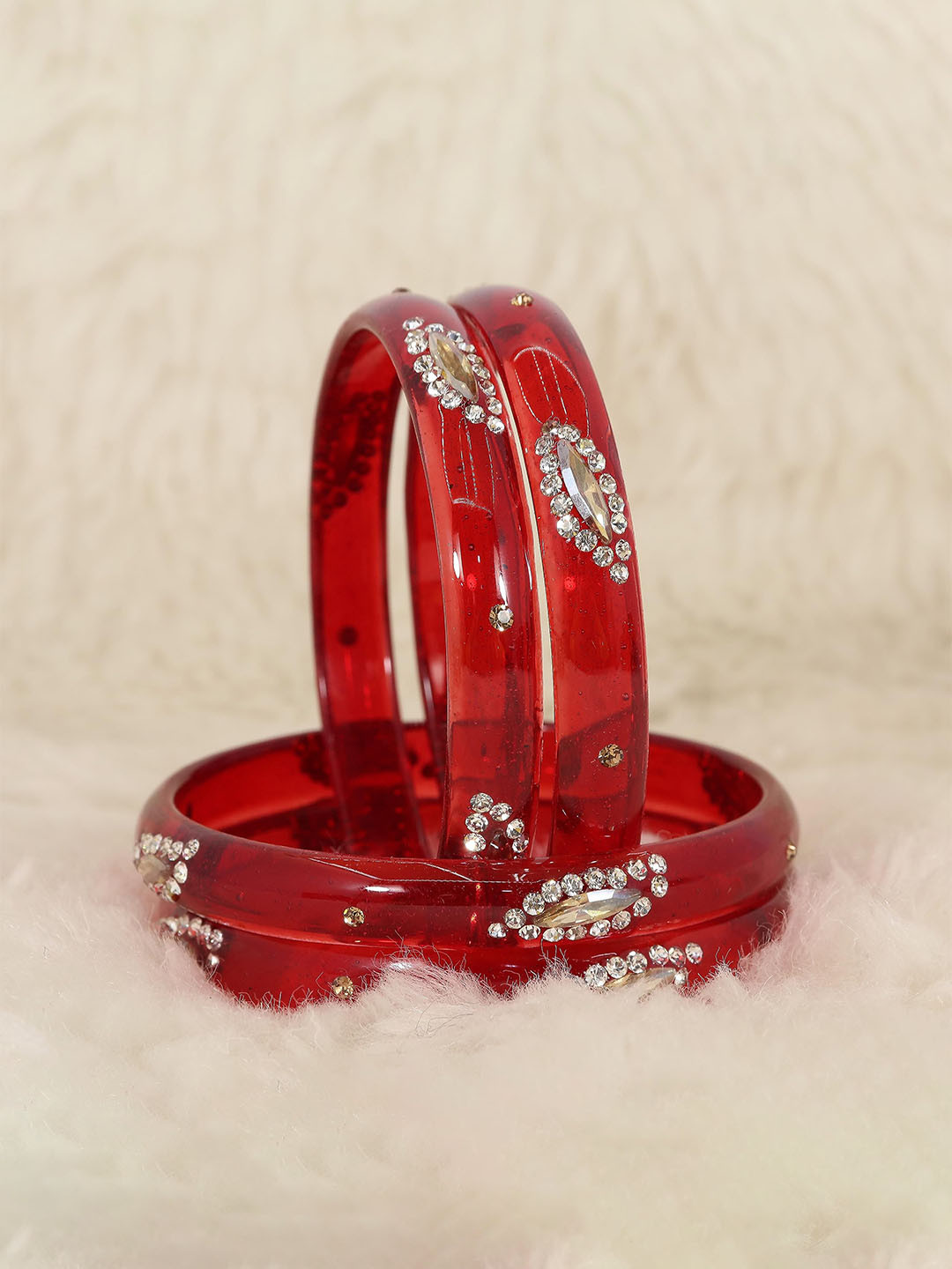 ZULKA Set of 4 Glass Bangles  Studded Zircon Gemstone | Glass Bangles