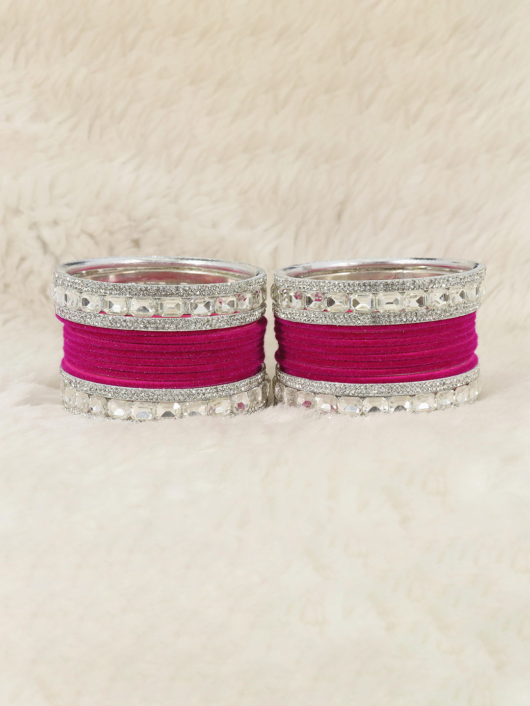 ZULKA Set OF 28 Zircone Studded Metal Velvet Bangles