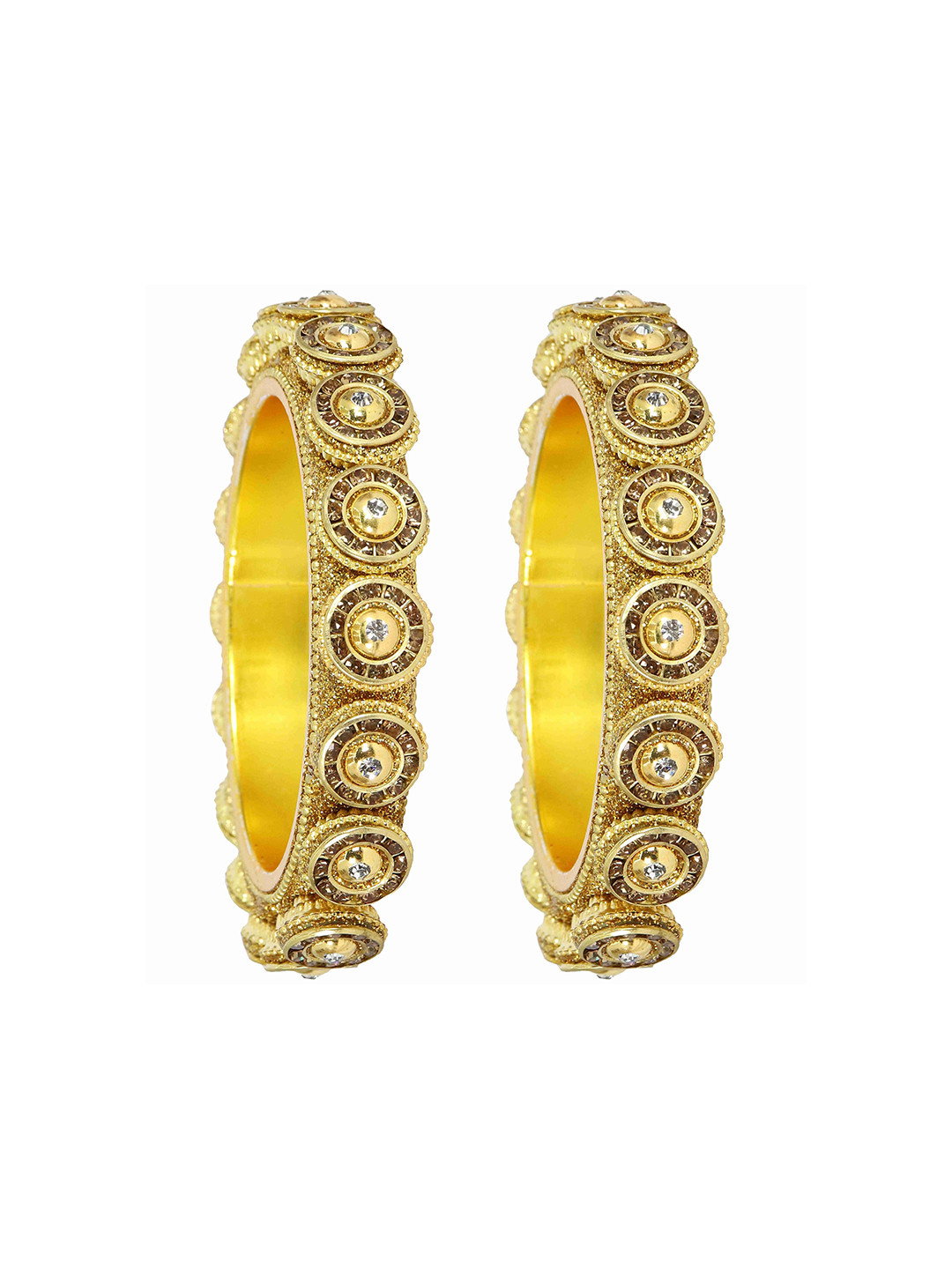 ZULKA Set OF 2 Alloy Base Gold Plated Artificial Stones & Beads Rajwadi Bangles