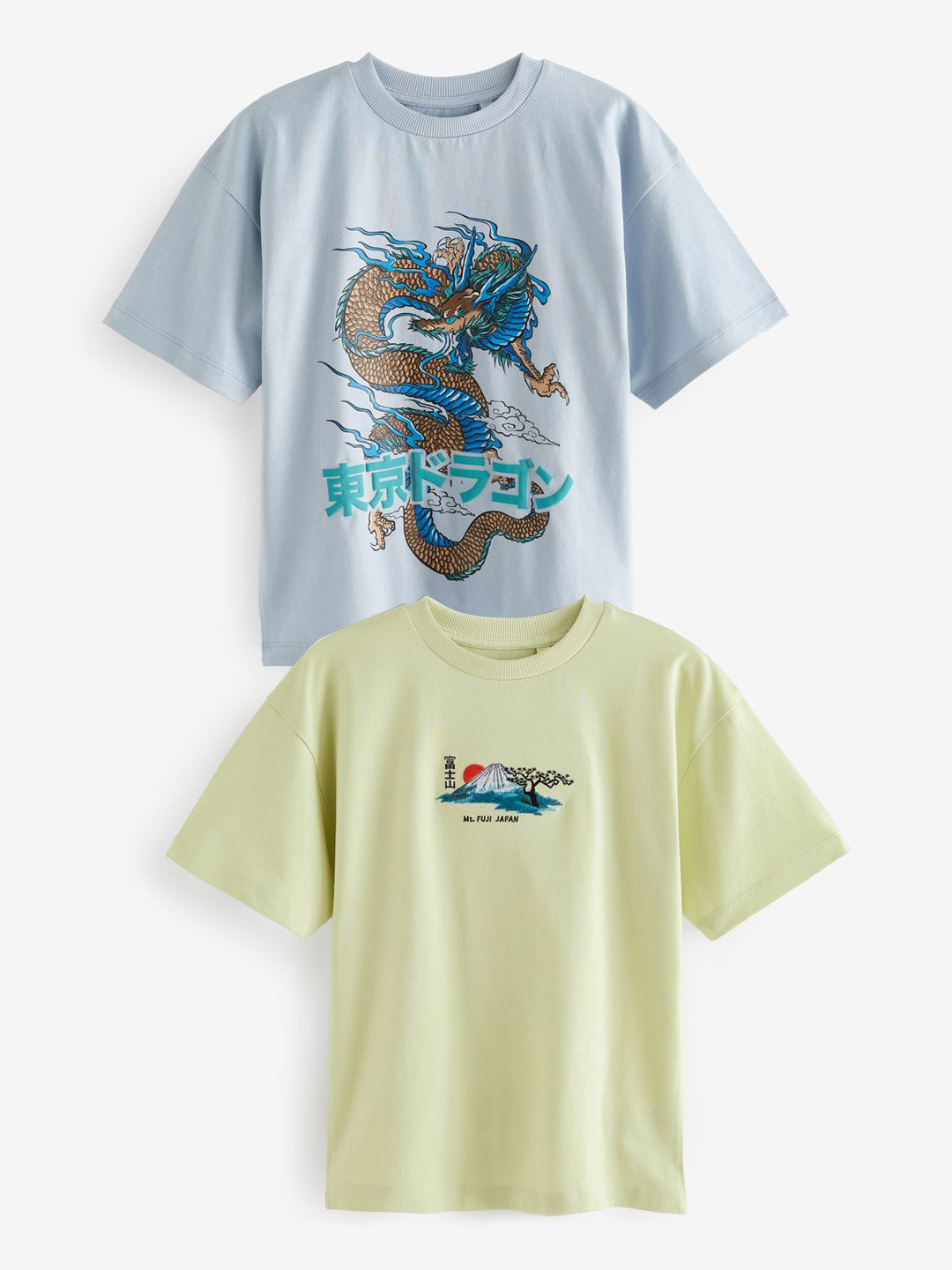 NEXT Boys JAPANESE WAVE Set of 2 Printed Pure Cotton T-shirts