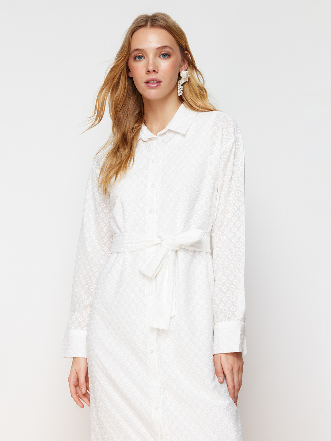 Trendyol Embroidered Cotton Shirt Maxi Dress