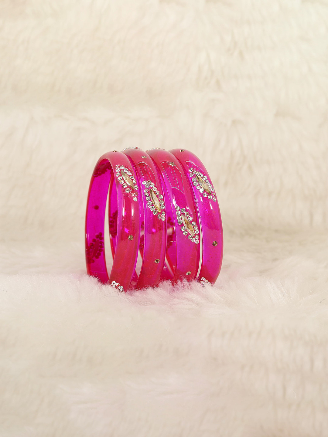 ZULKA Set of 4 Glass Bangles  Studded Zircon Gemstone | Glass Bangles