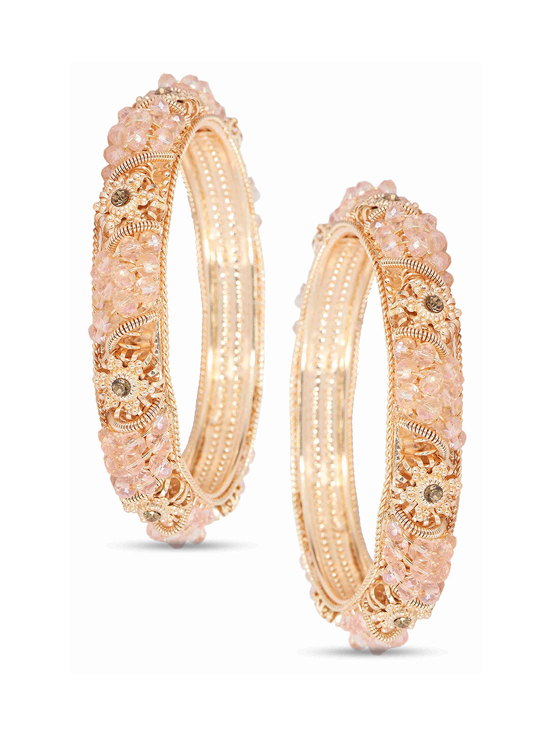 ZULKA Set of 2 Zircon Gemstone with Colourful Beads Metal Bangles